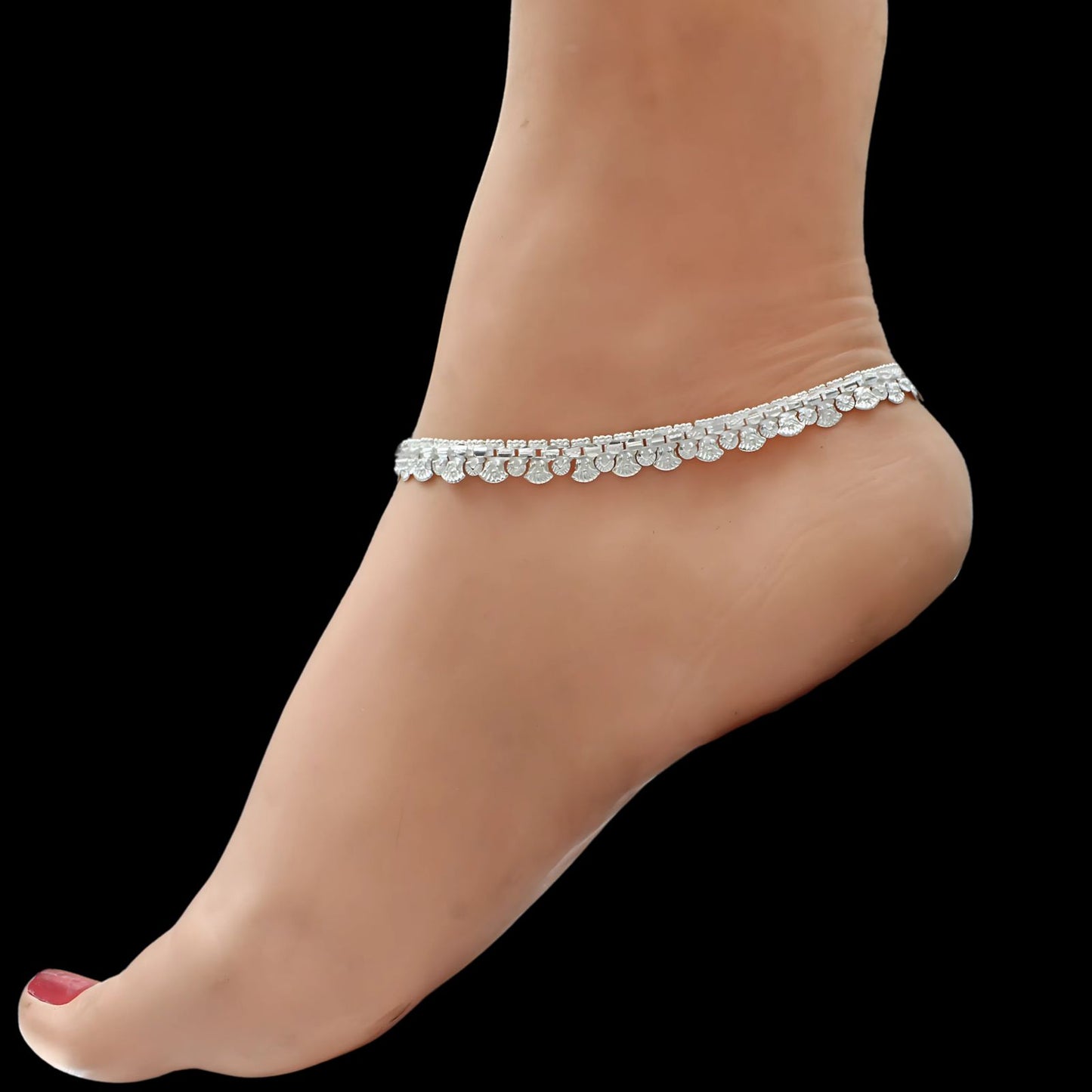 Boho style Real Silver women pajeb Anklet Pair 10"