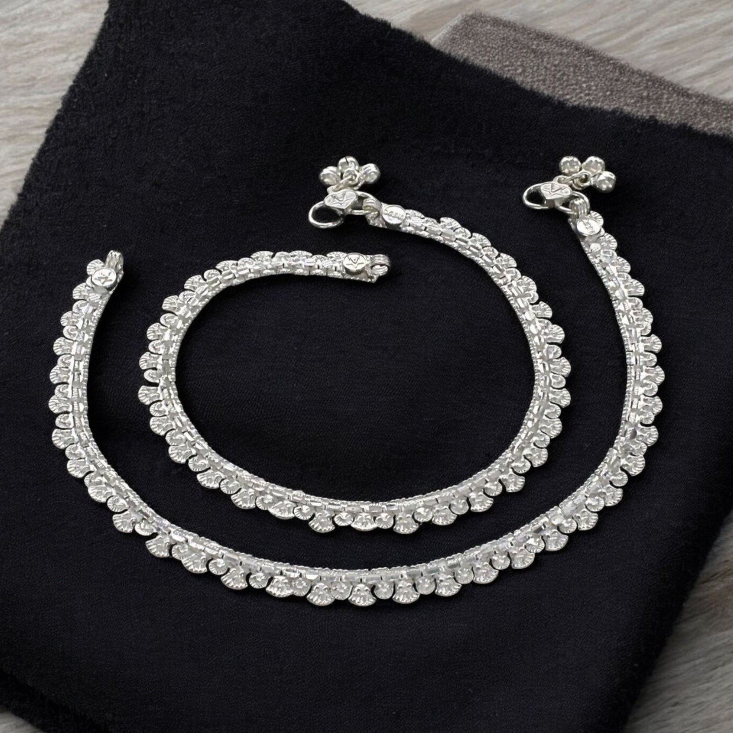Boho style Real Silver women pajeb Anklet Pair 10"