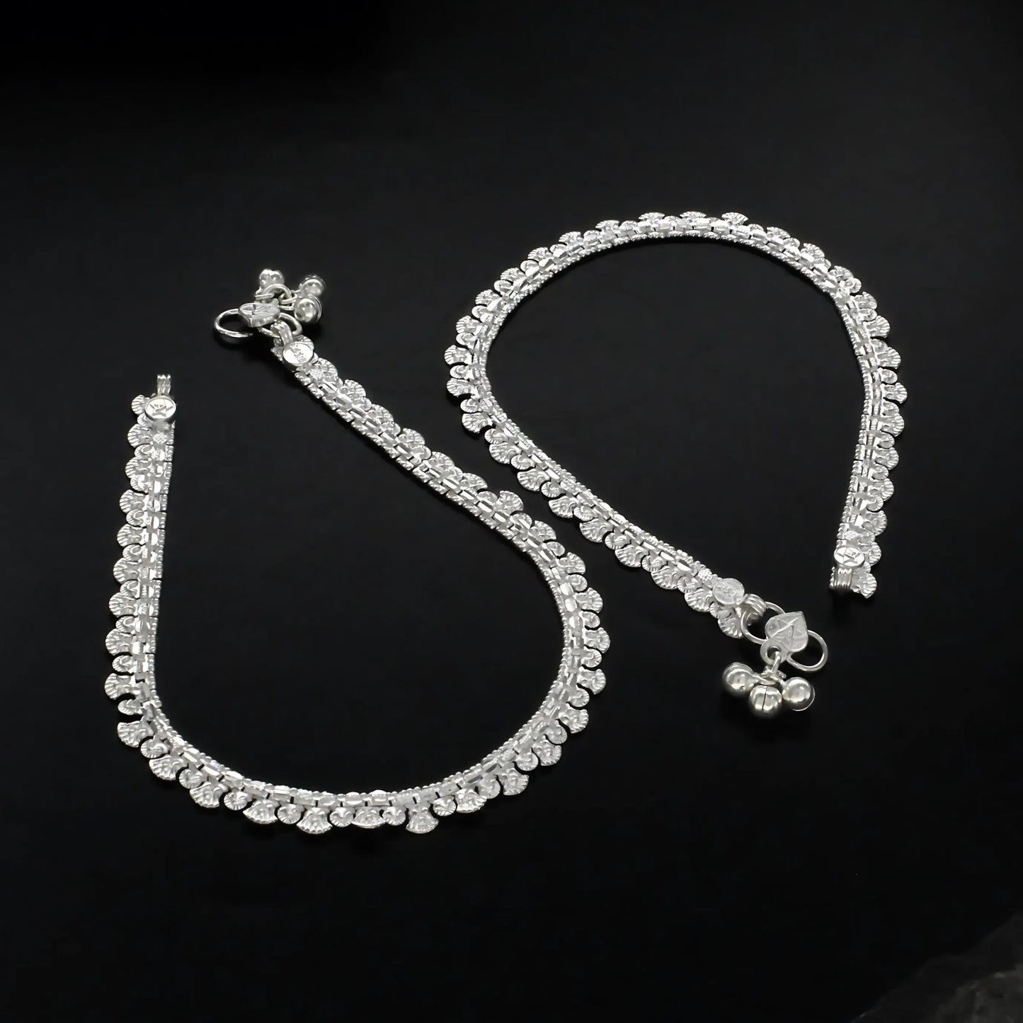 Boho style Real Silver women pajeb Anklet Pair 10"