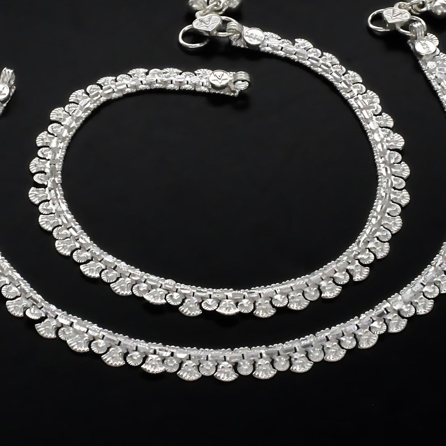 Boho style Real Silver women pajeb Anklet Pair 10"