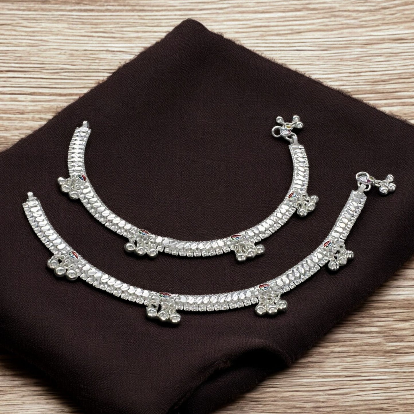 Real Silver women jingle bells jhanjhar Anklet Pair 10"