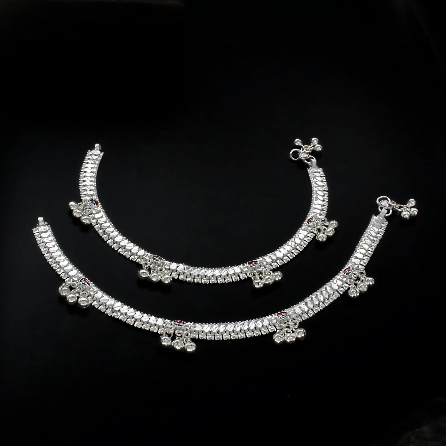 Real Silver women jingle bells jhanjhar Anklet Pair 10"
