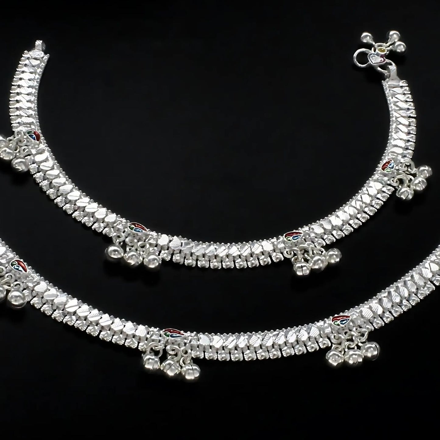 Real Silver women jingle bells jhanjhar Anklet Pair 10"