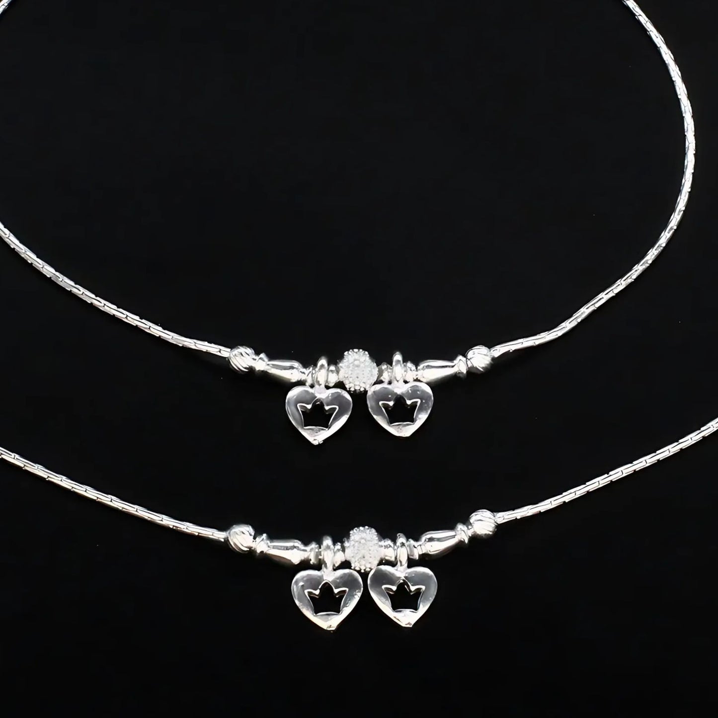 Real Silver women heart style Anklet Pajeb Pair 10.5"