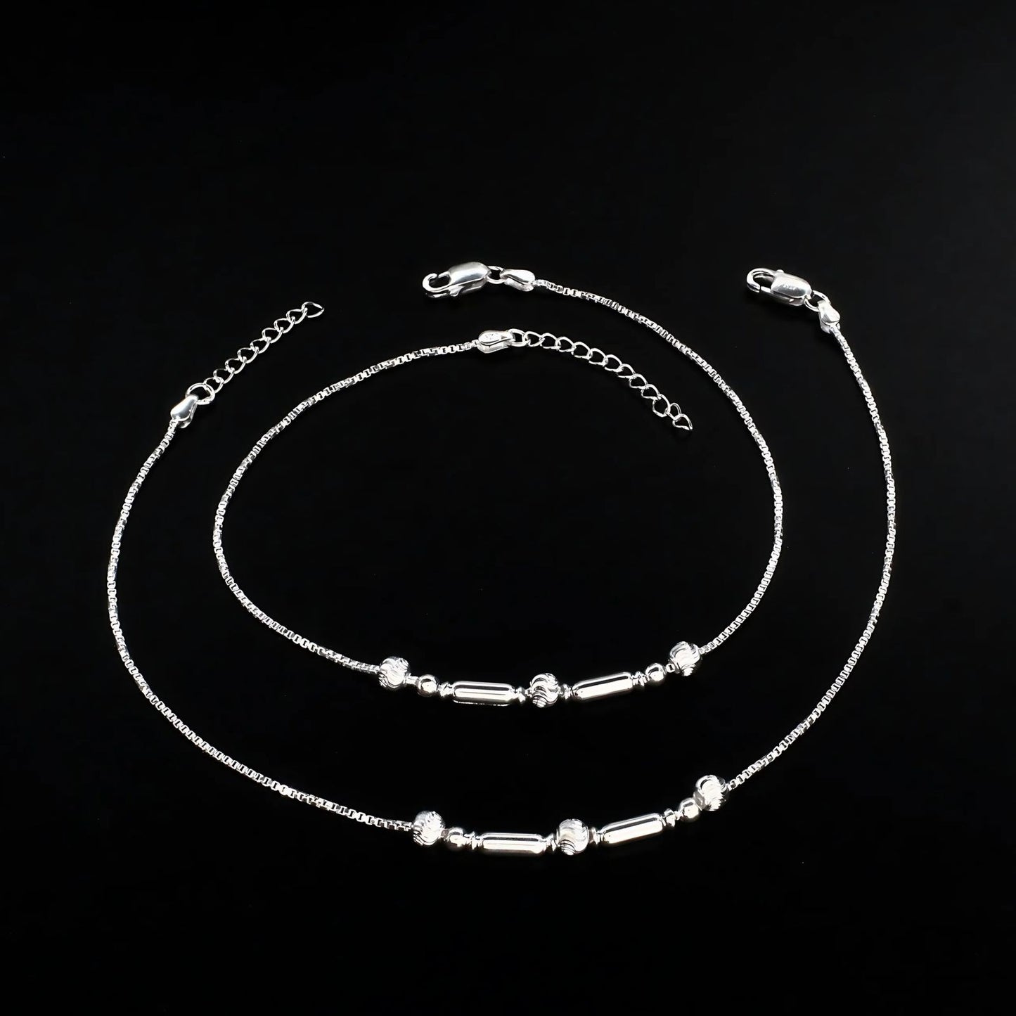 Real Silver women chain design Payal Anklet Pair 10.8"