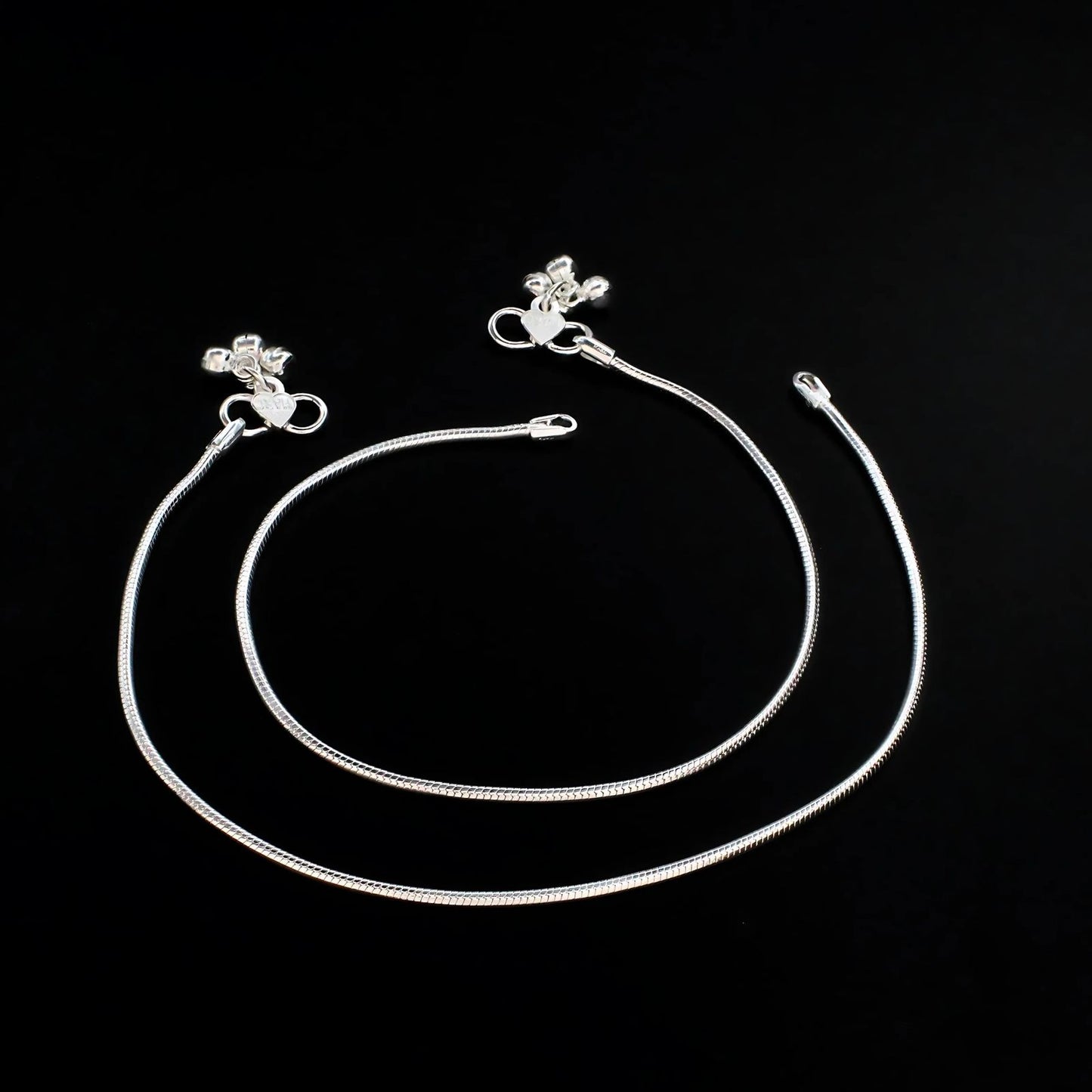 daily wear Real Silver women snake style chain Anklet Payal Pair 10.3"