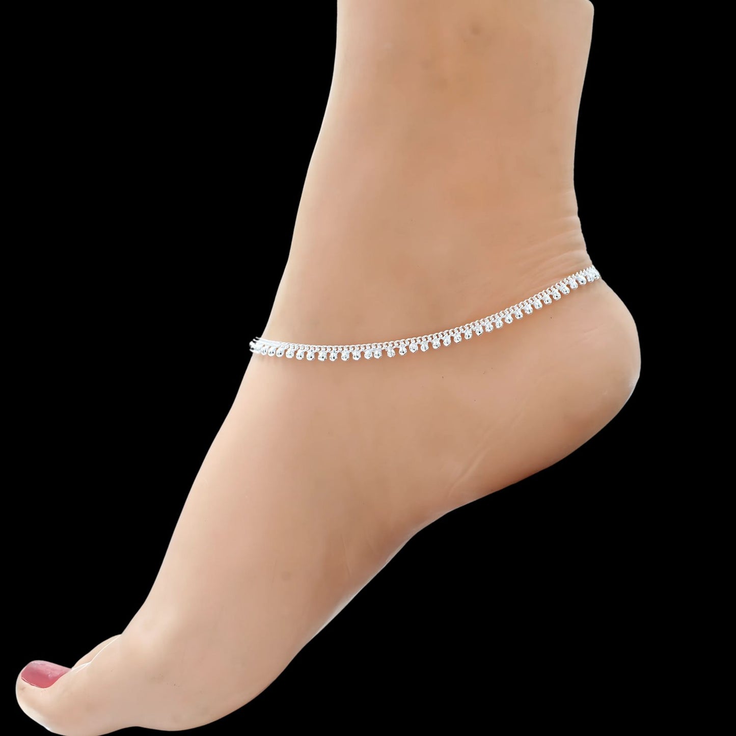 Real Silver beach wear women Anklet ghungroo payal Pair 10.3"