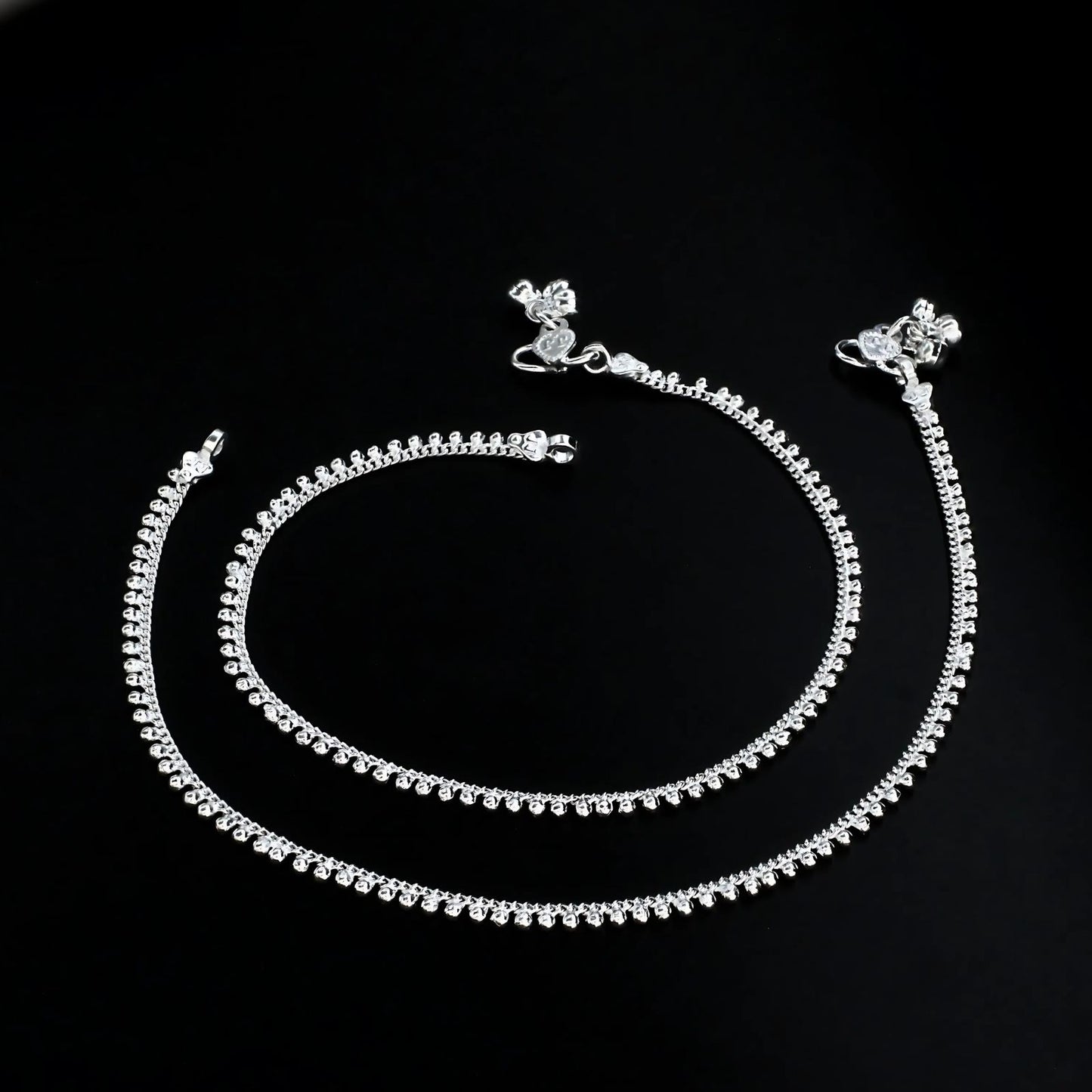 Real Silver beach wear women Anklet ghungroo payal Pair 10.3"