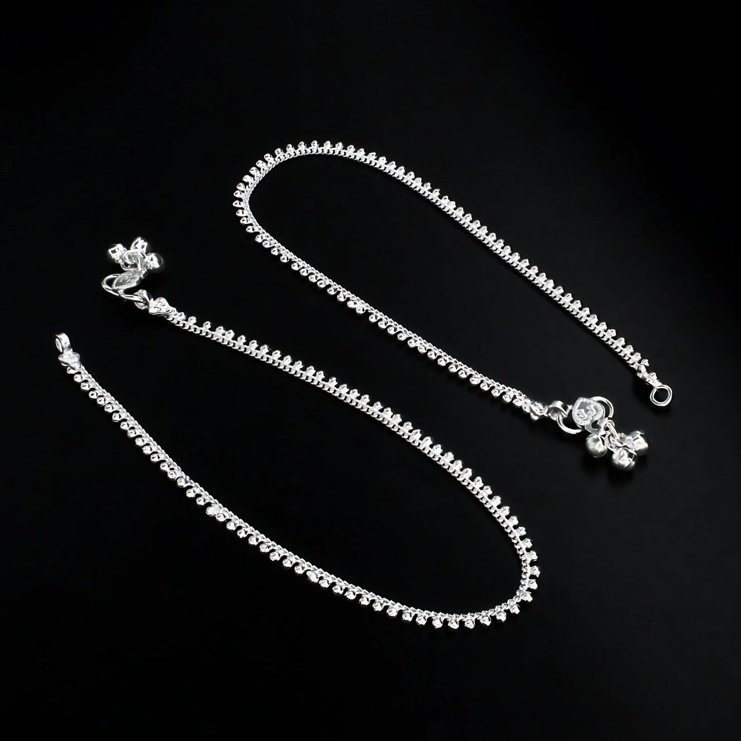 Real Silver beach wear women Anklet ghungroo payal Pair 10.3"