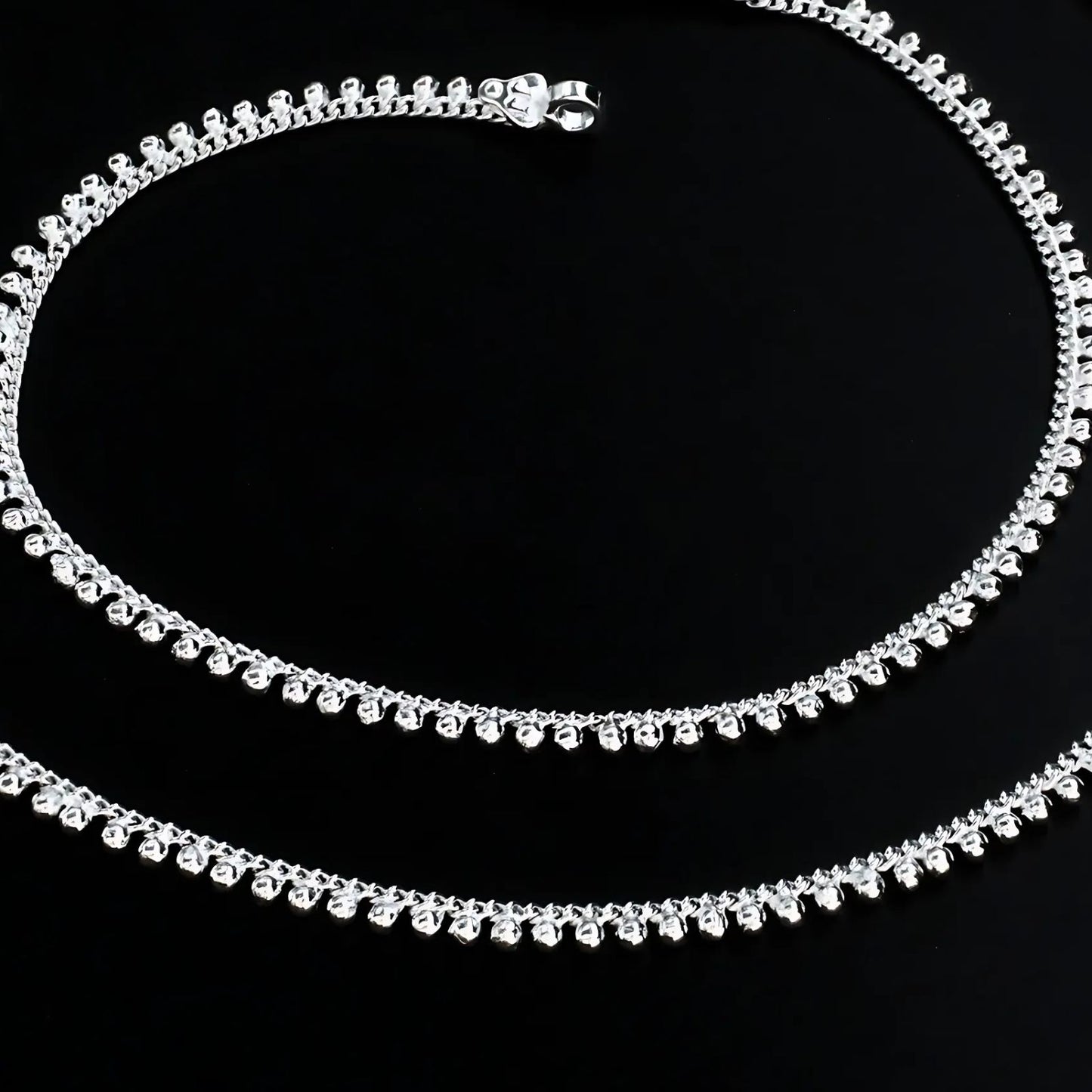 Real Silver beach wear women Anklet ghungroo payal Pair 10.3"