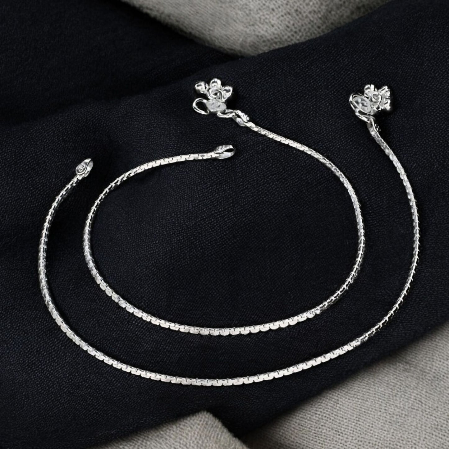 Real Silver women trendy Anklet Pajeb Pair 10.3"
