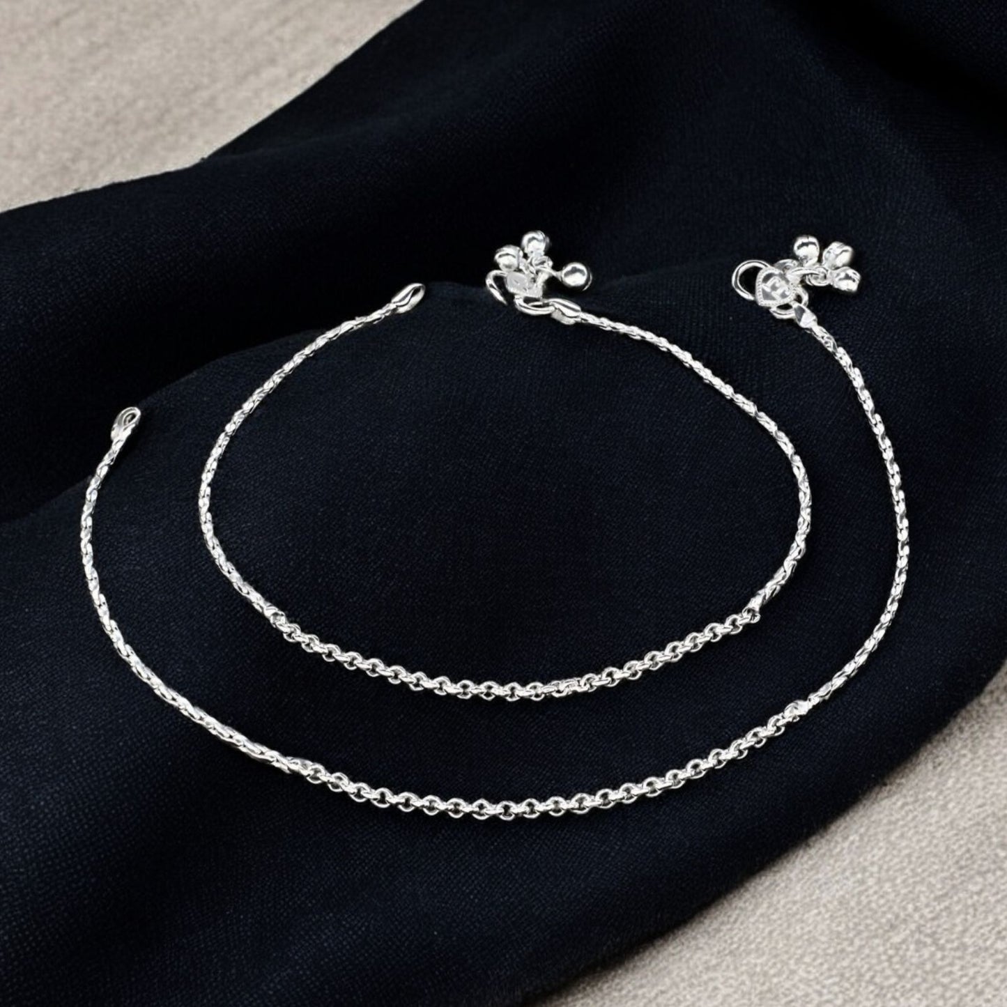 Real Silver women unique Anklet Payal Pair 10.3"