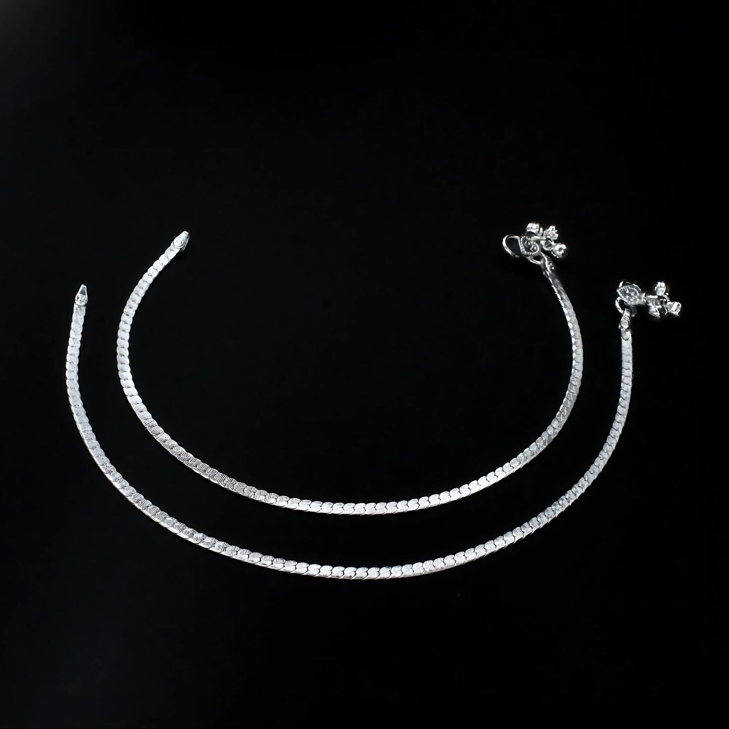 Real Silver women cultural design Pajeb Anklet Pair 10.3"