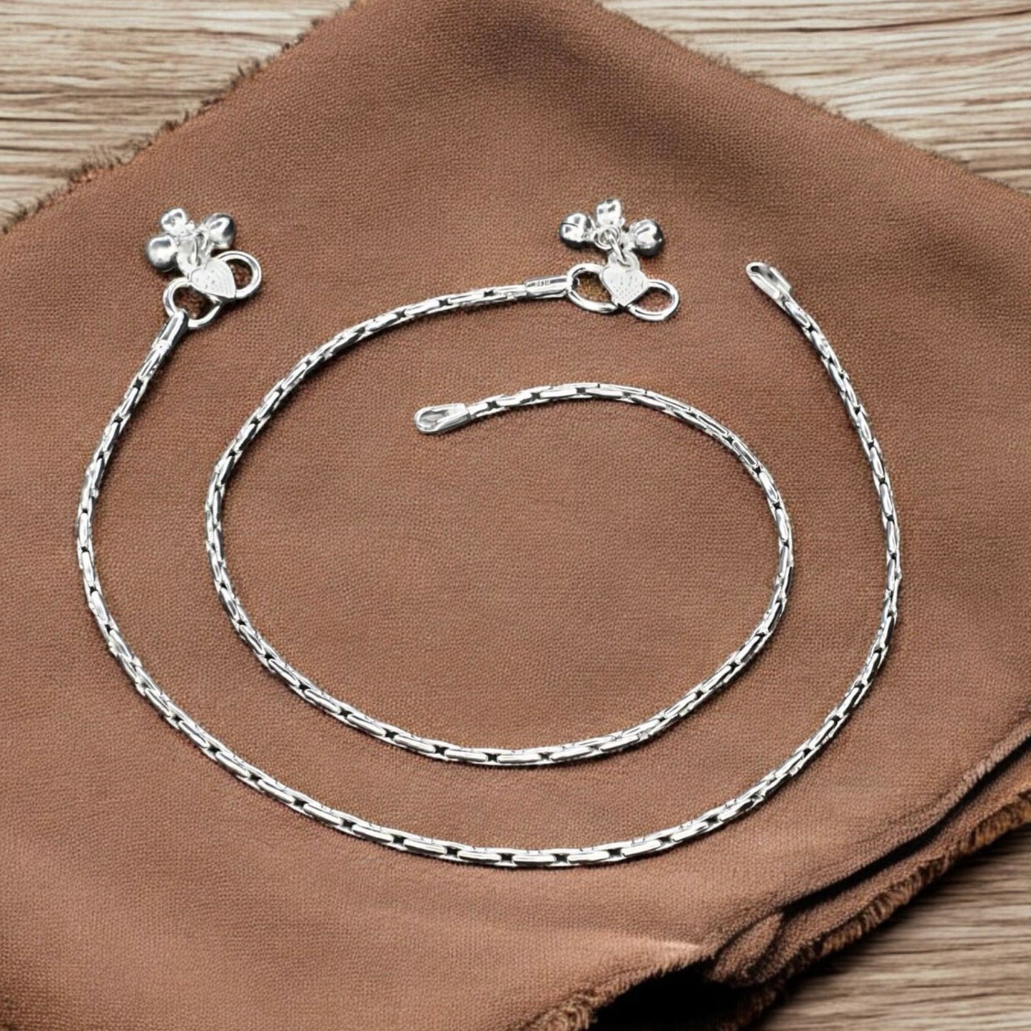 Real Silver women beach wear Payal Anklet Pair 10.3"
