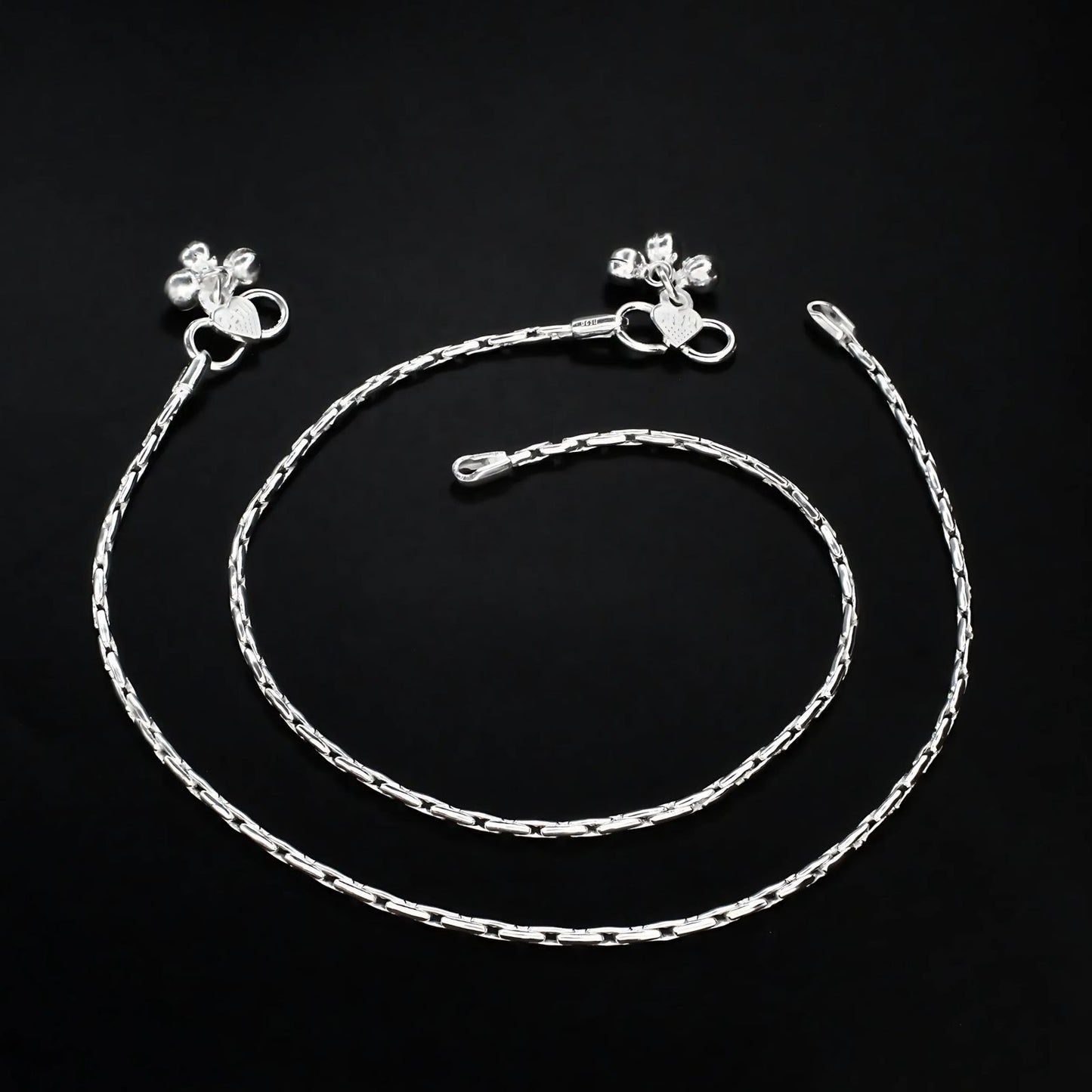 Real Silver women beach wear Payal Anklet Pair 10.3"
