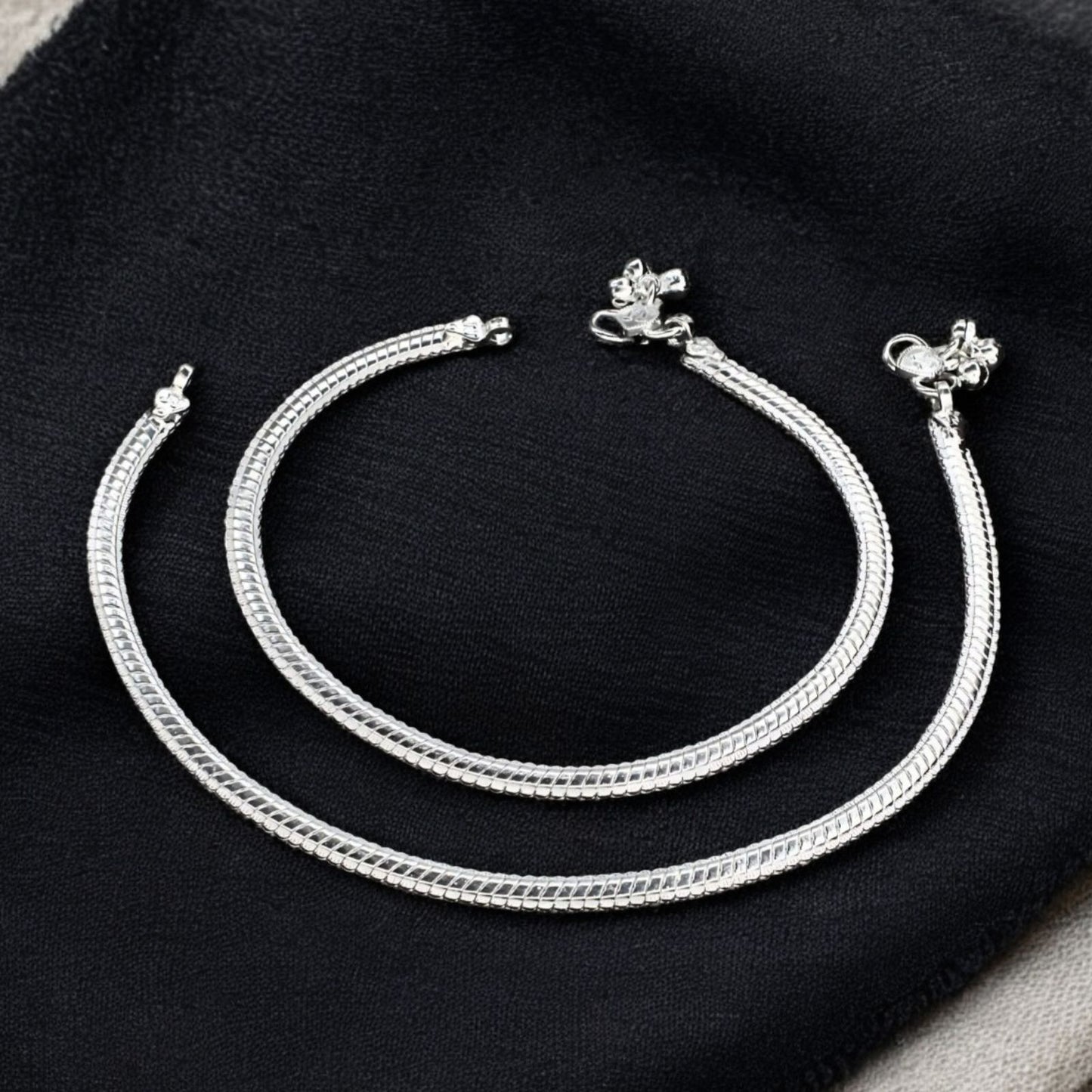 Real Silver women snake chain Payal Anklet Pair 10.2"