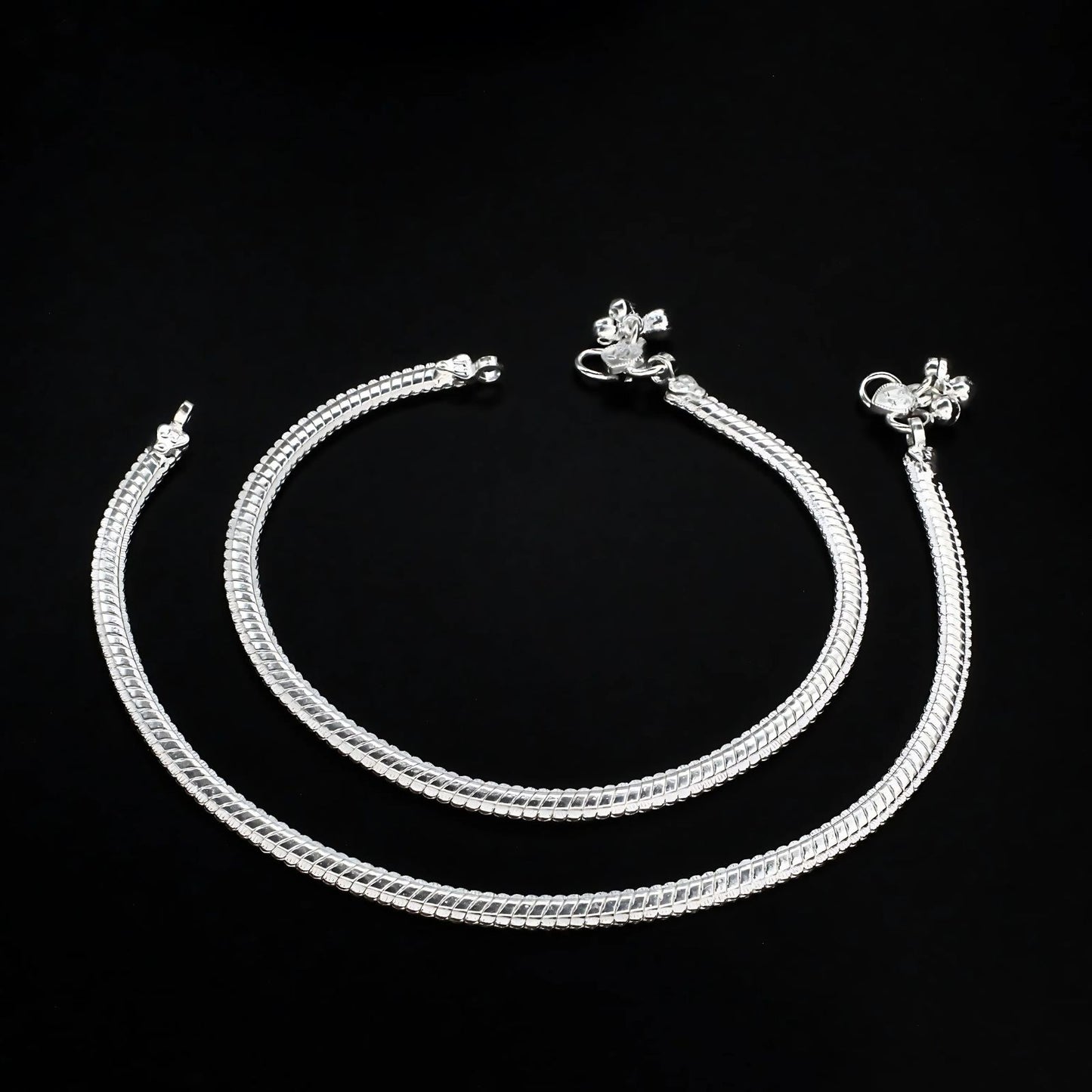 Real Silver women snake chain Payal Anklet Pair 10.2"