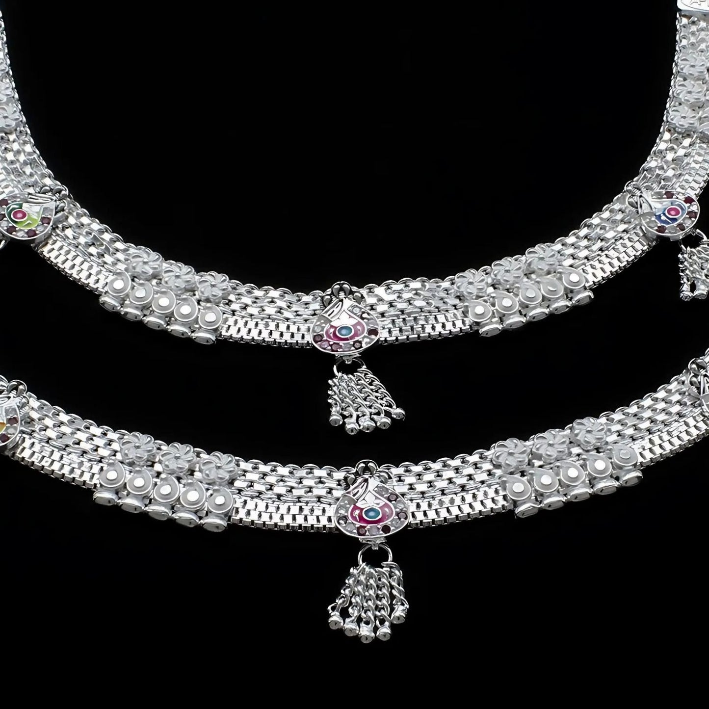 Real Sterling Silver women party wear pink white CZ Anklets Ankle Pair 10.3"