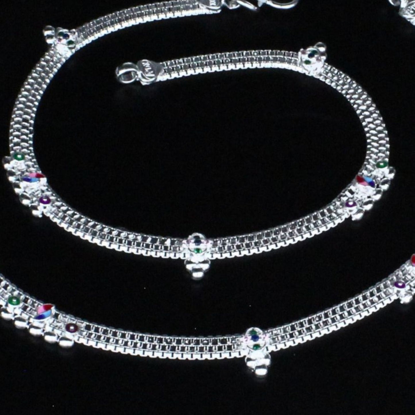 Beach wear Real Sterling Silver women Multi CZ Anklet Ankle Pair 10.3"