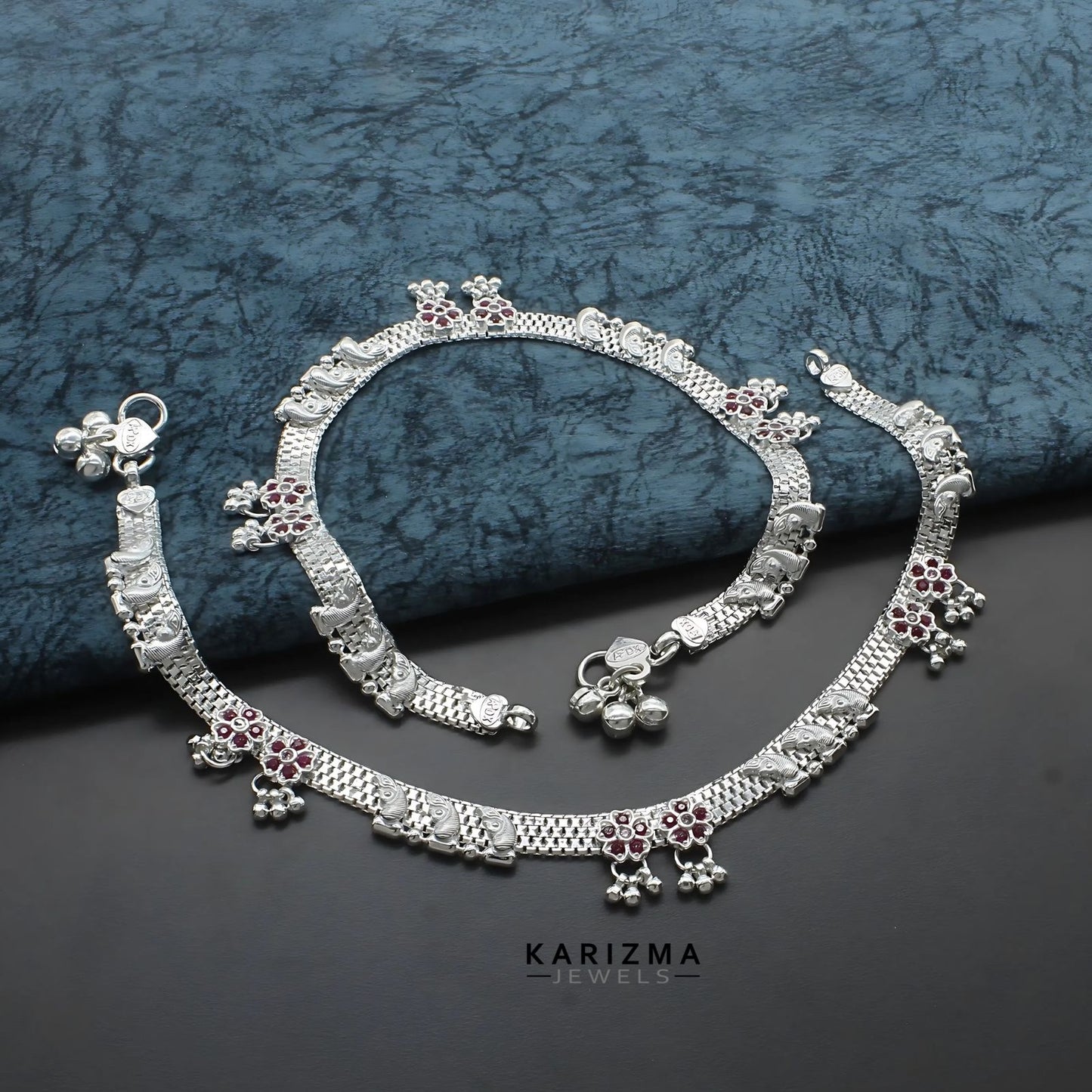 Real Sterling Silver women Pink CZ Stylish Anklet Ankle Pair 10.3"