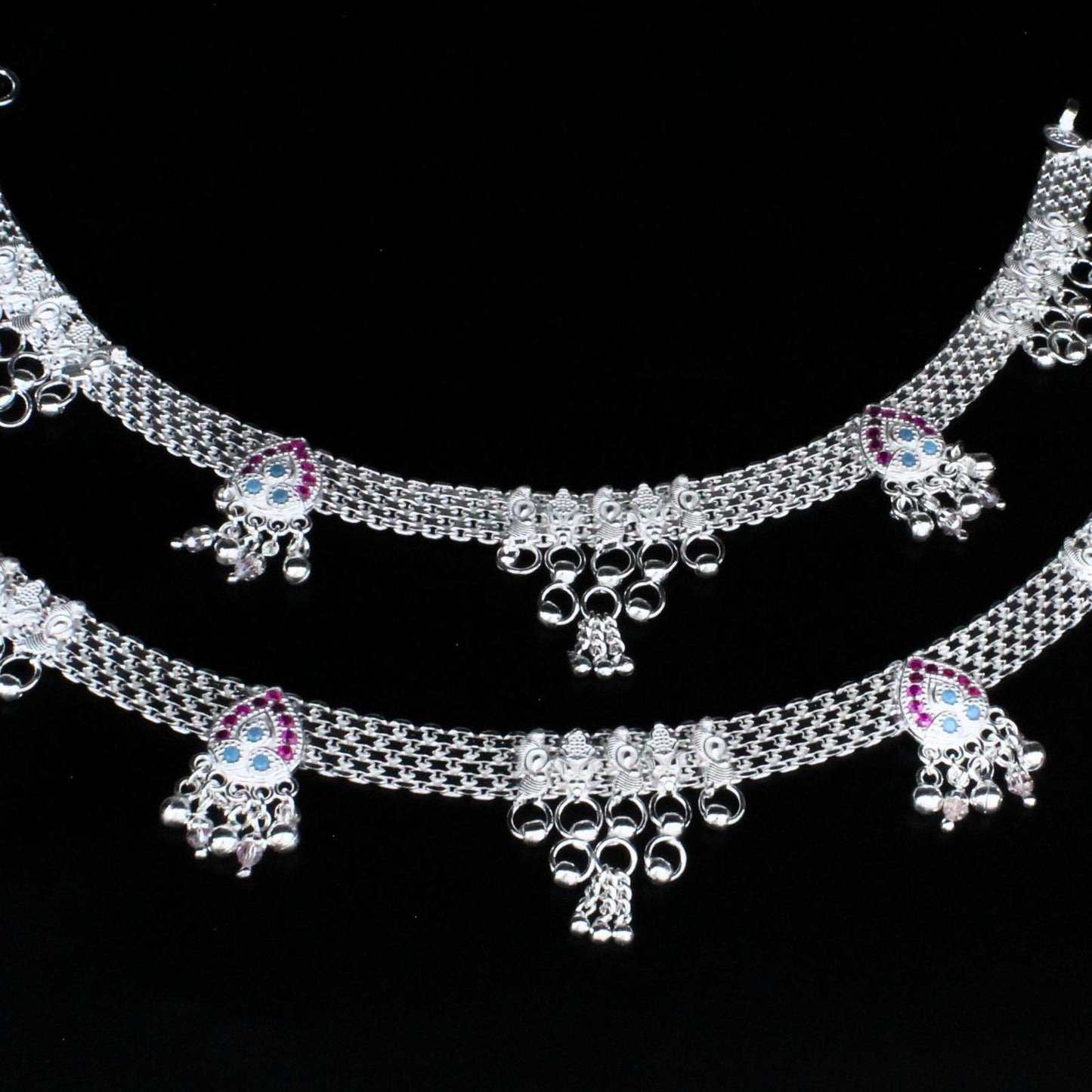 Real Sterling Silver women Bridal style Pink CZ Anklet Ankle Pair 10.3"