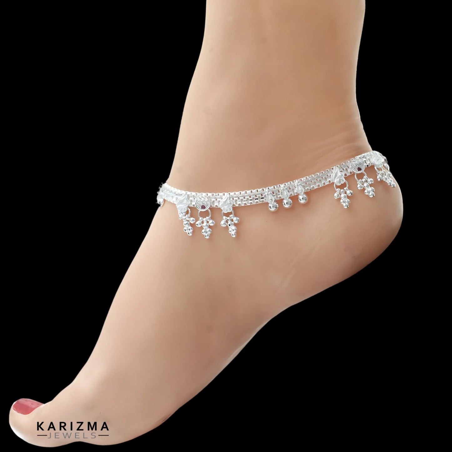 Real Sterling Silver women Pink CZ Best Anklet Ankle Pair 10.3"
