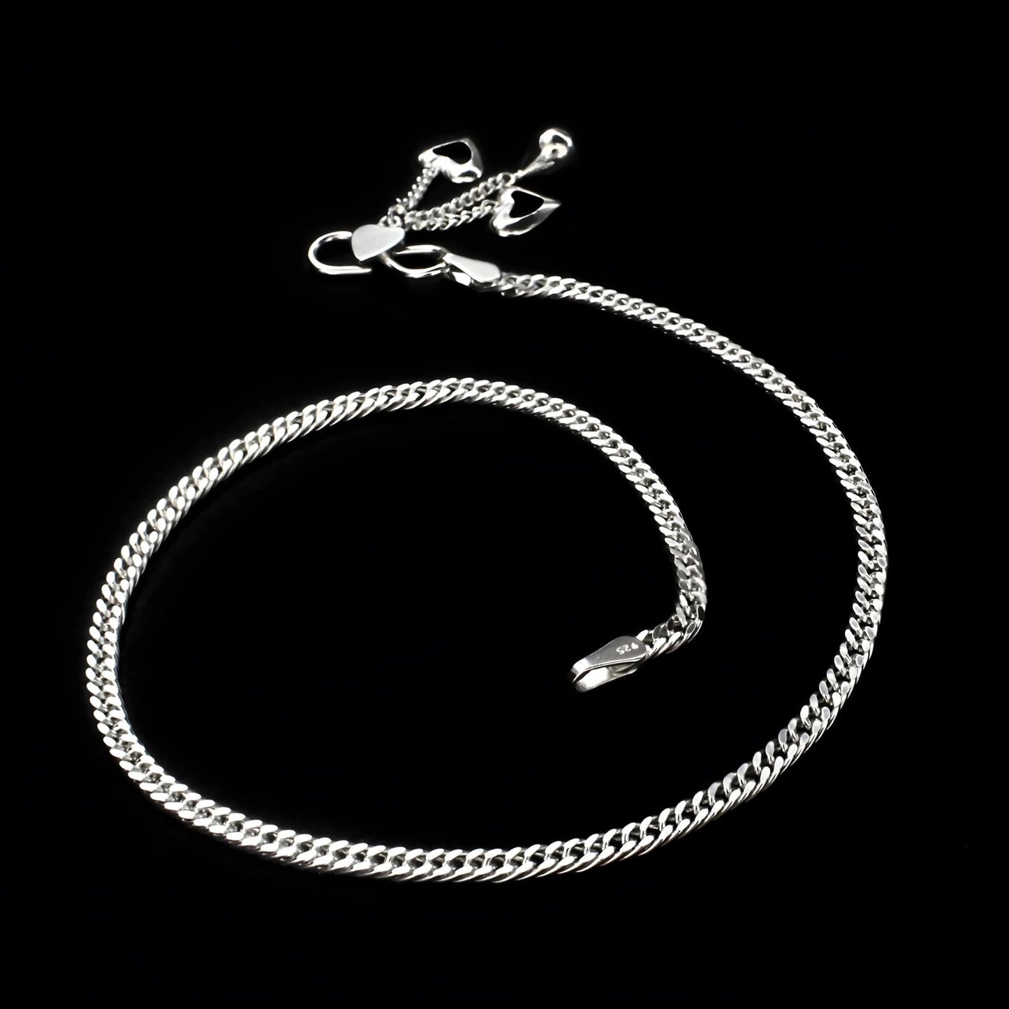 925 Sterling Silver women cuban Chain Anklet 10.3" - Single