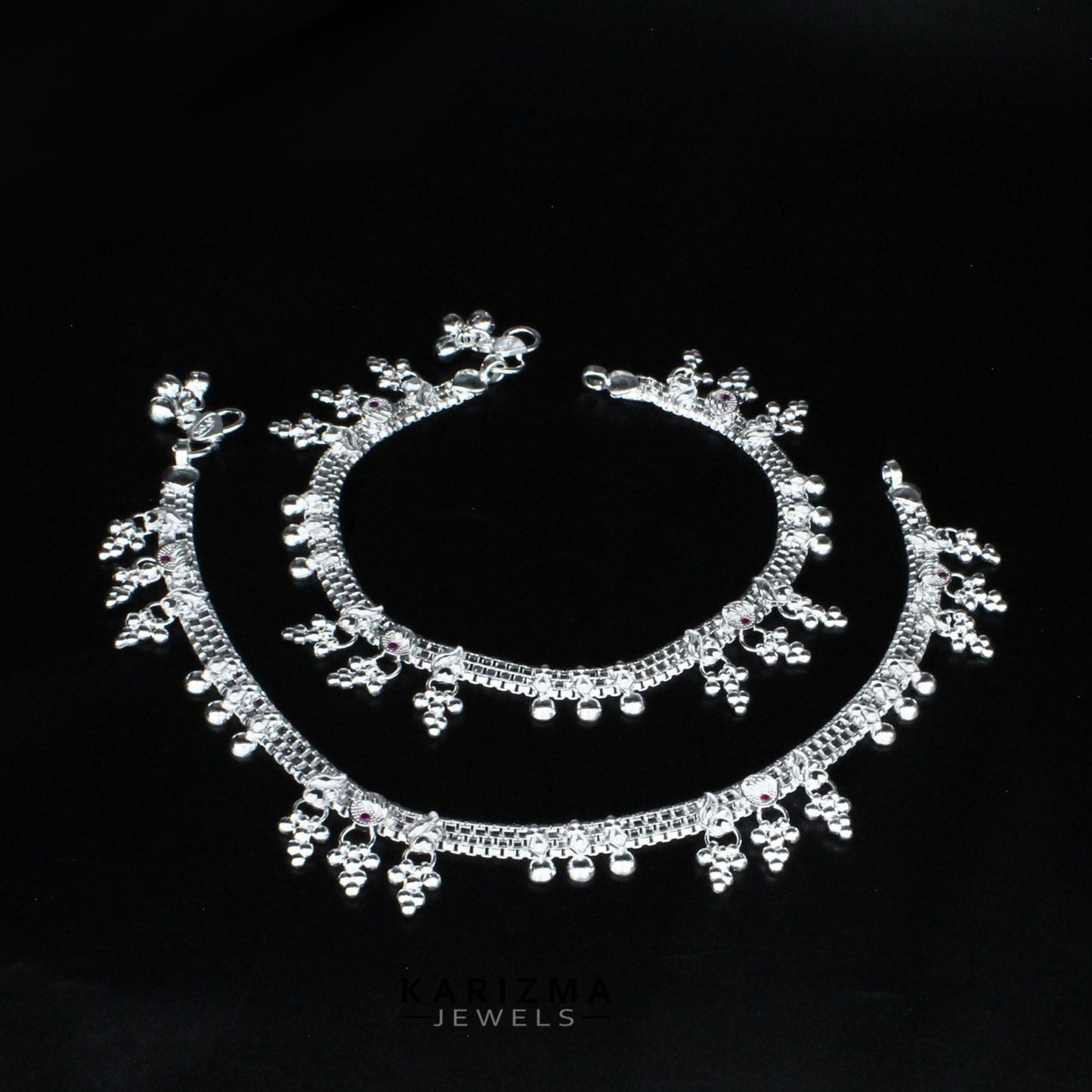 Real Sterling Silver women Pink CZ Best Anklet Ankle Pair 10.3"