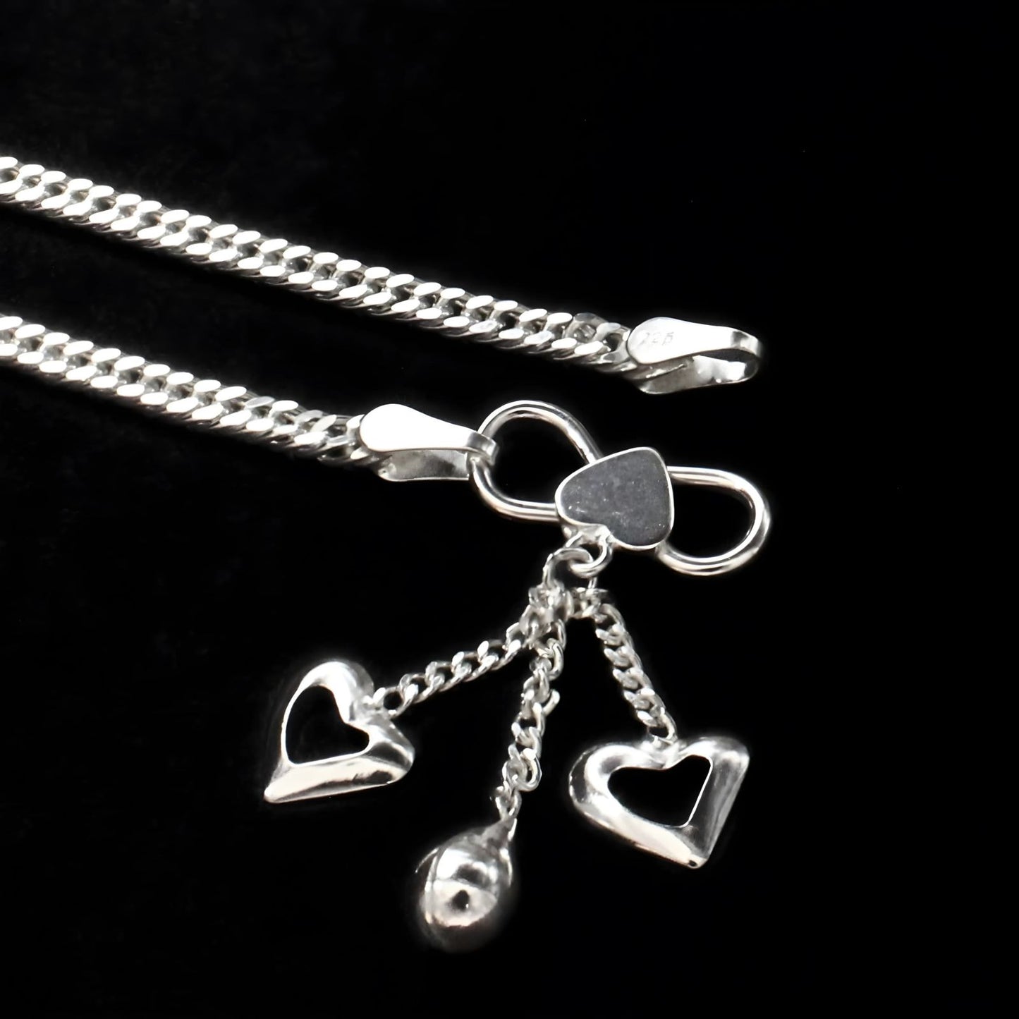 925 Sterling Silver women cuban Chain Anklet 10.3" - Single