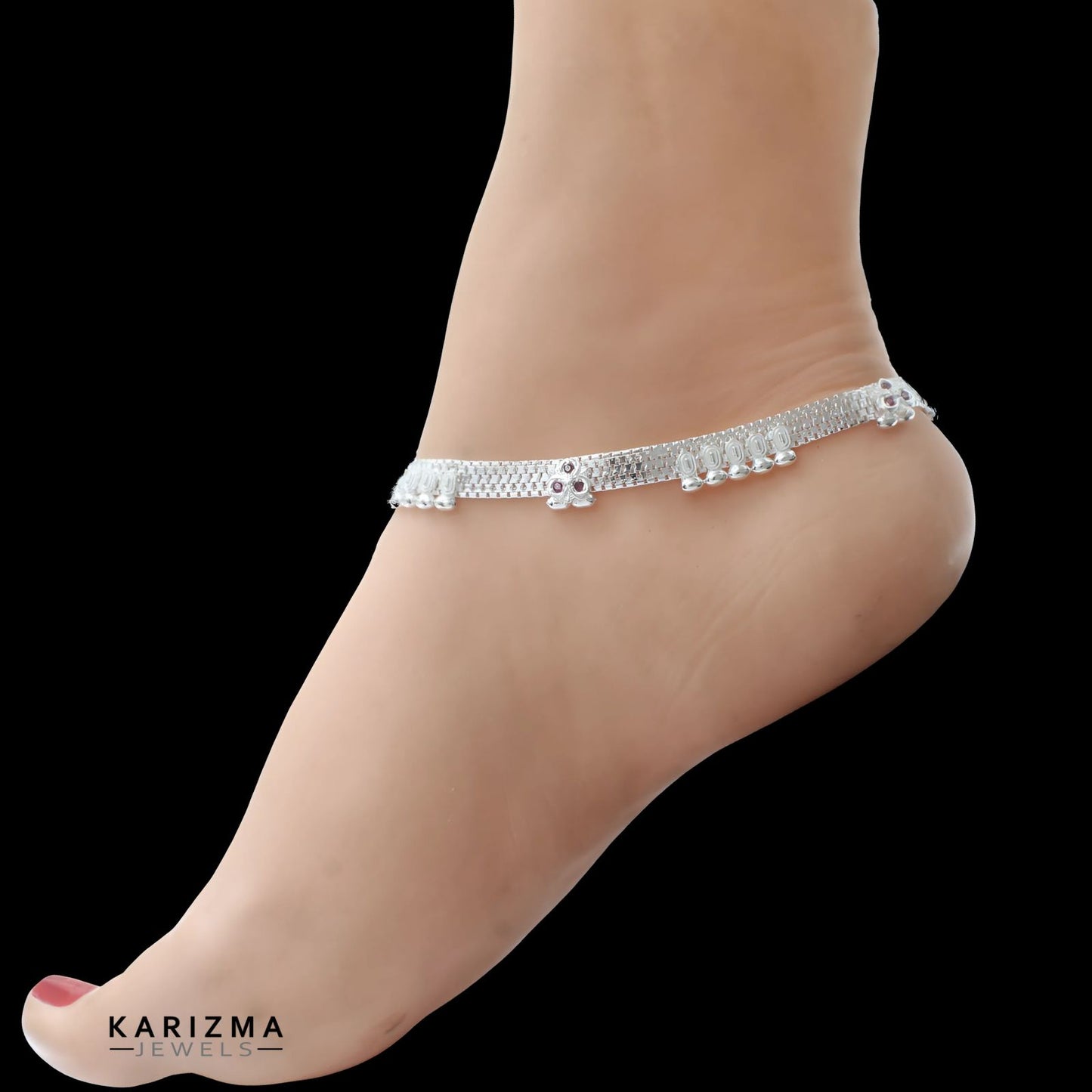 Real Sterling Silver women Pink CZ party wear Anklet Ankle Pair 10.3"
