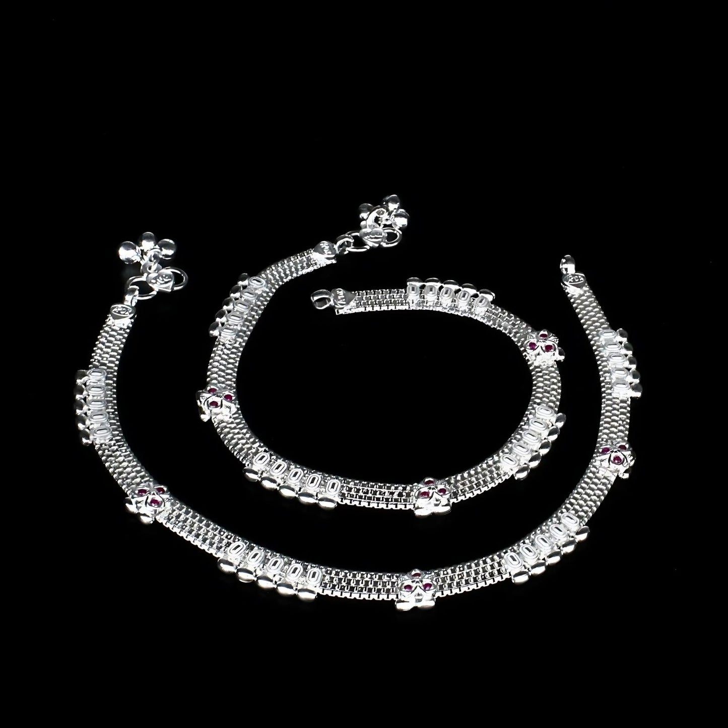 Real Sterling Silver women Pink CZ party wear Anklet Ankle Pair 10.3"