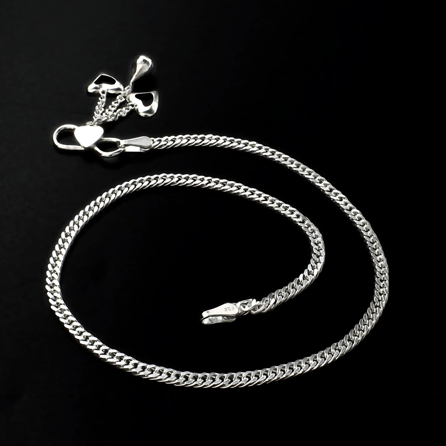 925 Sterling Silver women thinnest cuban Chain Anklet 10.3" - Single