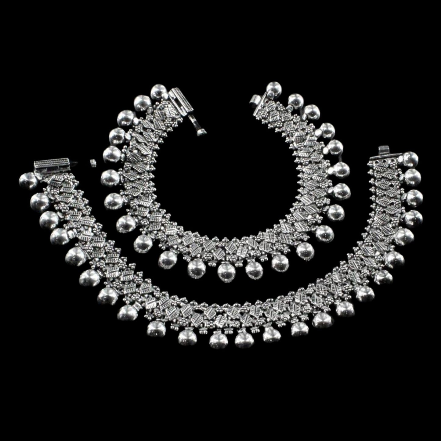 Bridal Real Silver Women Oxidized Anklets Ankle Pair 10.5"
