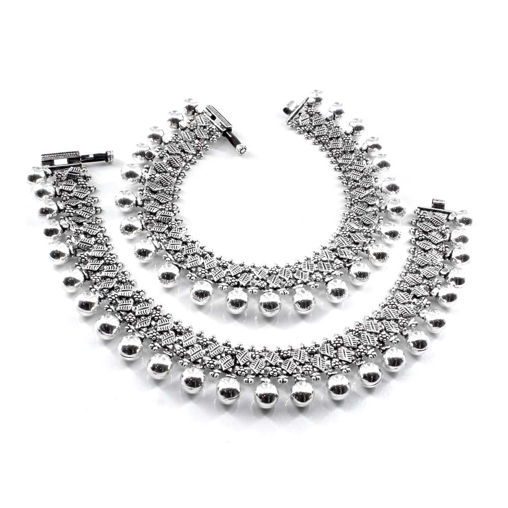 Bridal Real Silver Women Oxidized Anklets Ankle Pair 10.5"
