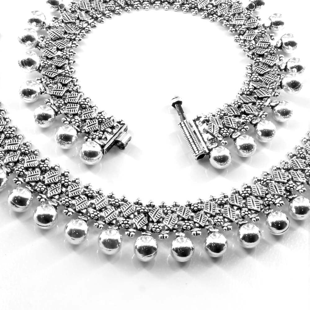 Bridal Real Silver Women Oxidized Anklets Ankle Pair 10.5"
