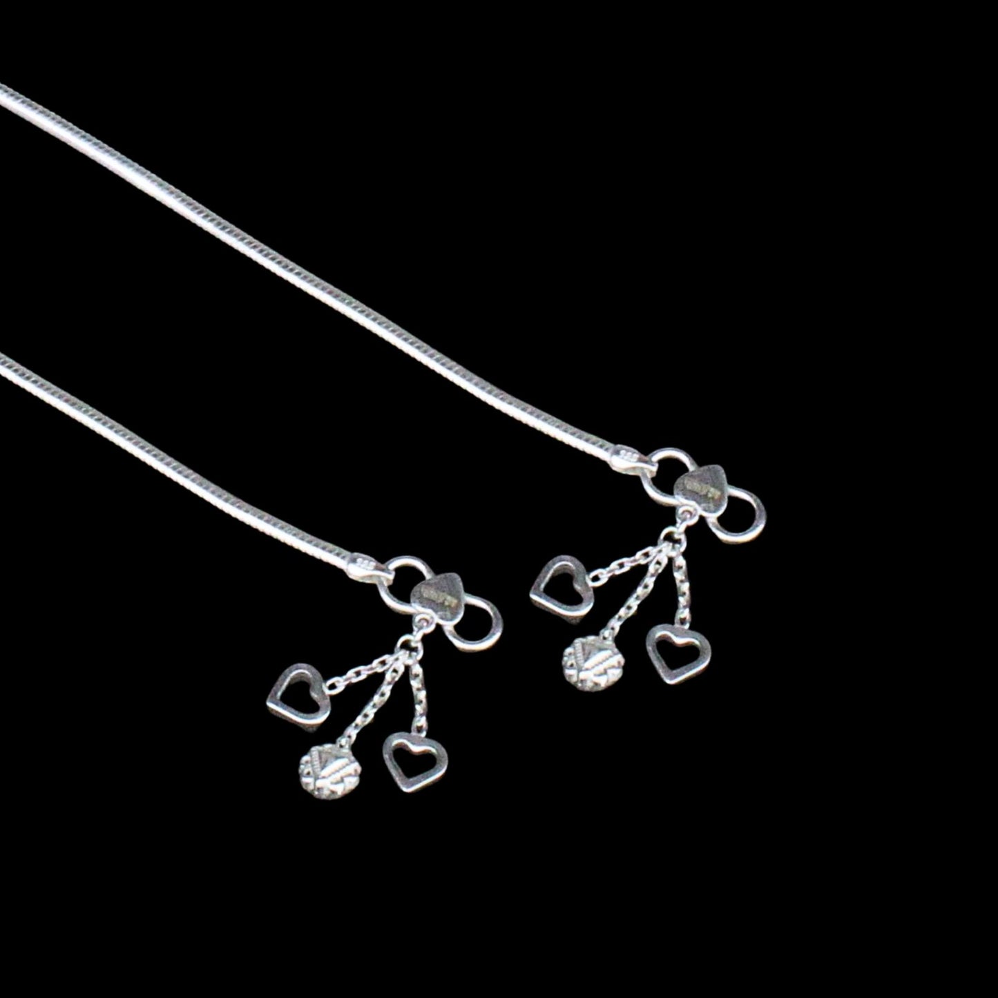 925 Sterling Silver Indian women flat snake style Anklets Bracelet Pair 10.3"