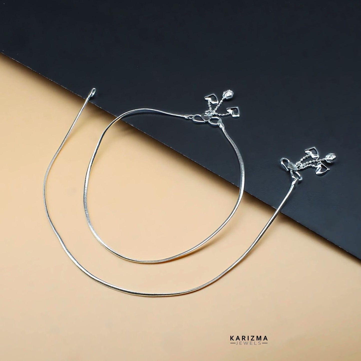 light weight designer 925 Sterling Silver Indian women Anklets Bracelet Pair 10.3"