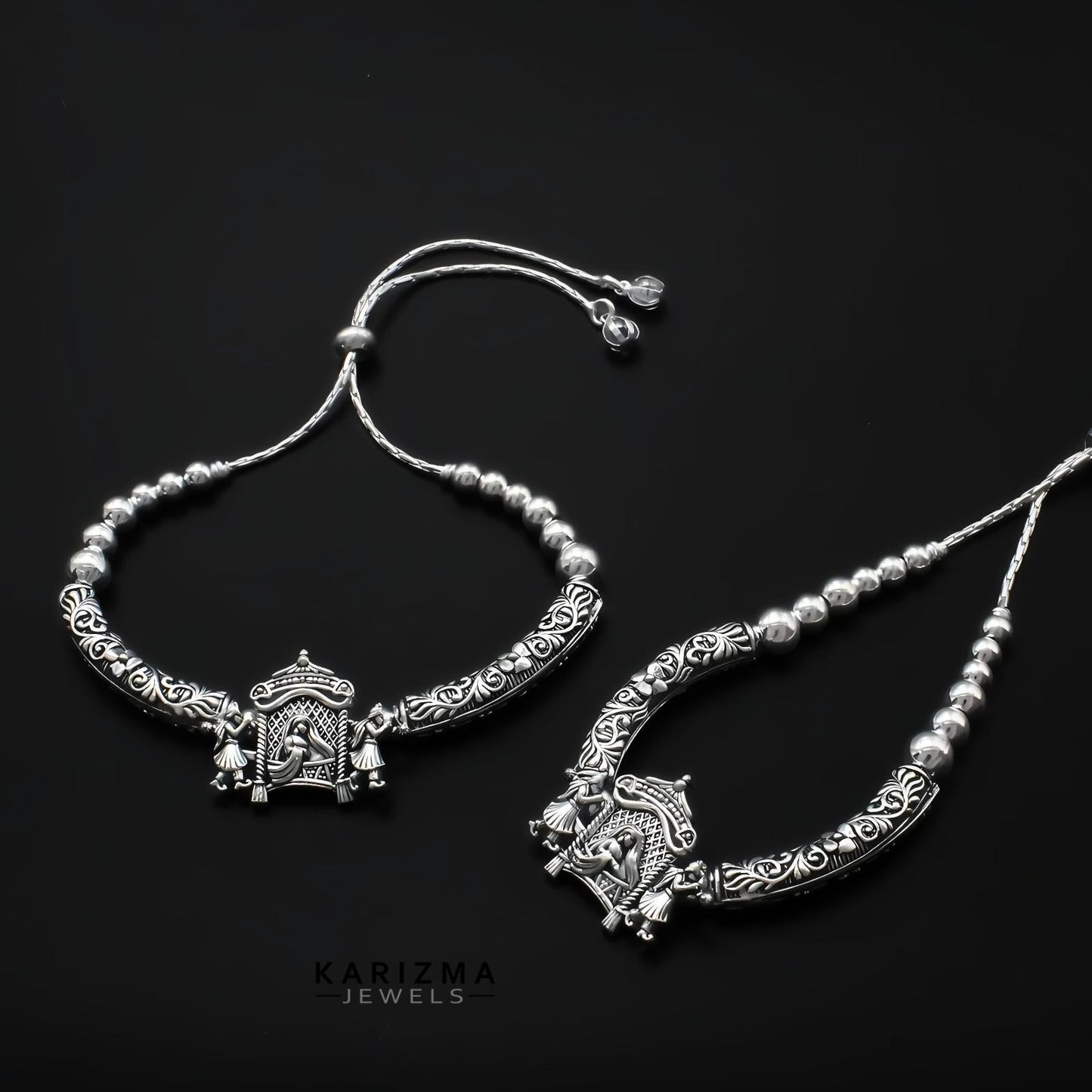 Real Sterling Silver women amazing brides collection Oxidized Anklet Pair