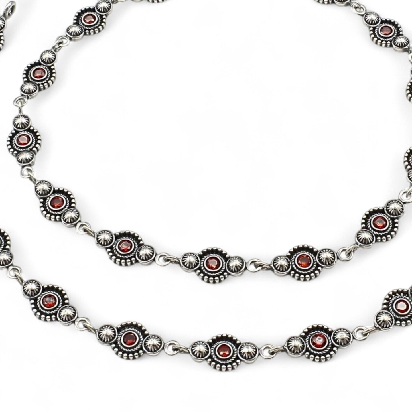 Beach wear 925 Sterling Silver Orange CZ Oxidised payal Anklet Pair 10"