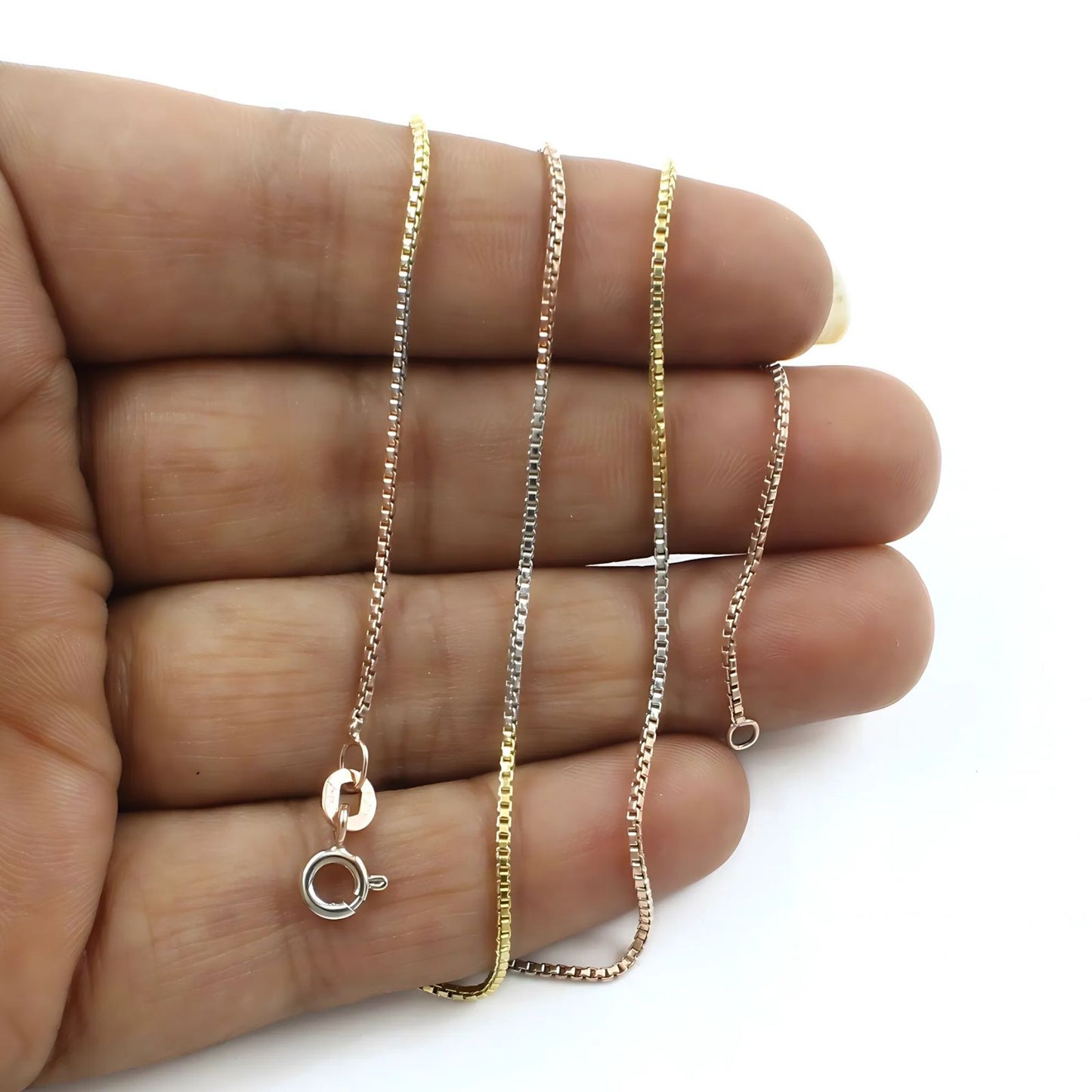 Three Tone 925 Sterling Silver amazing box design Neck Chain 18"
