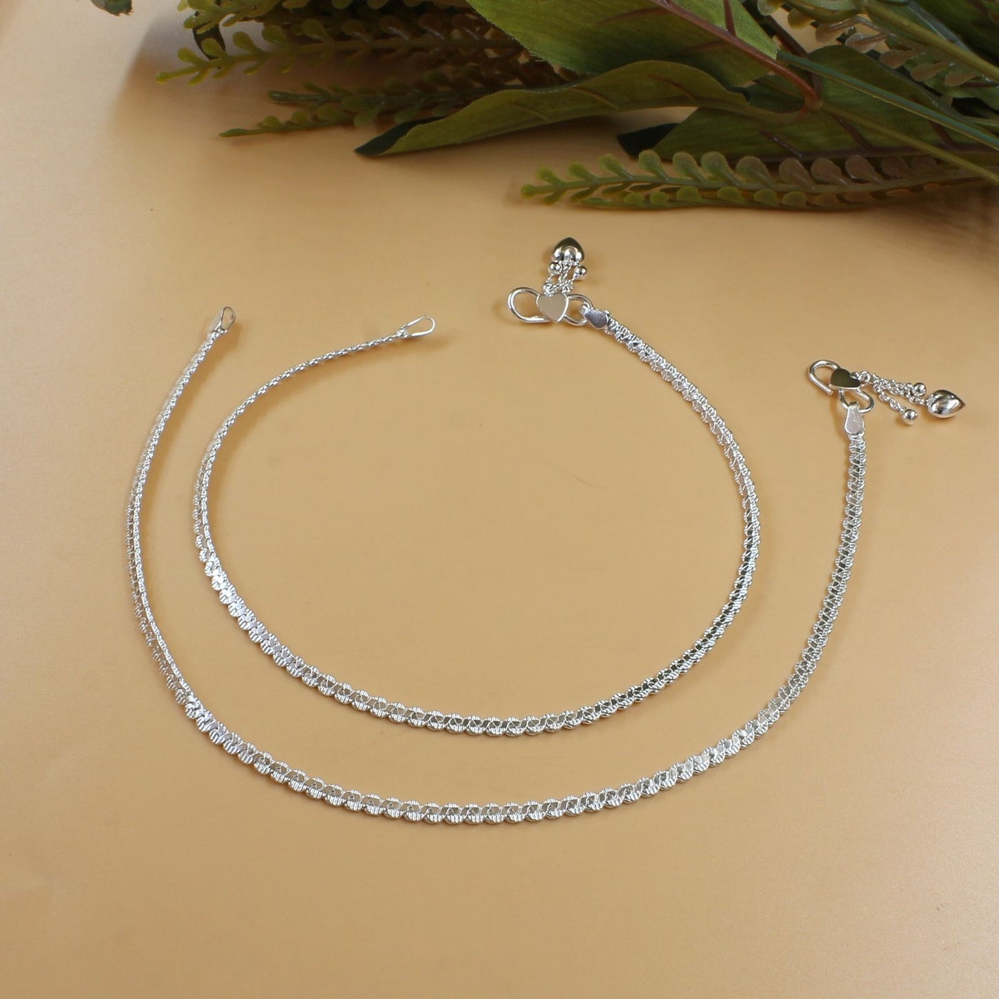 Girlish 925 Sterling Silver Chain Anklet Pair 10.3"