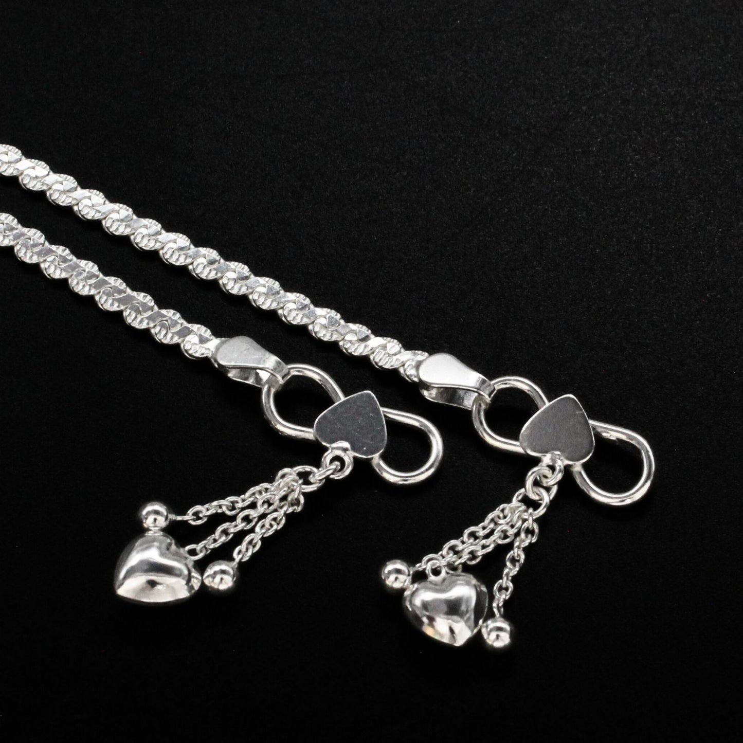 Girlish 925 Sterling Silver Chain Anklet Pair 10.3"