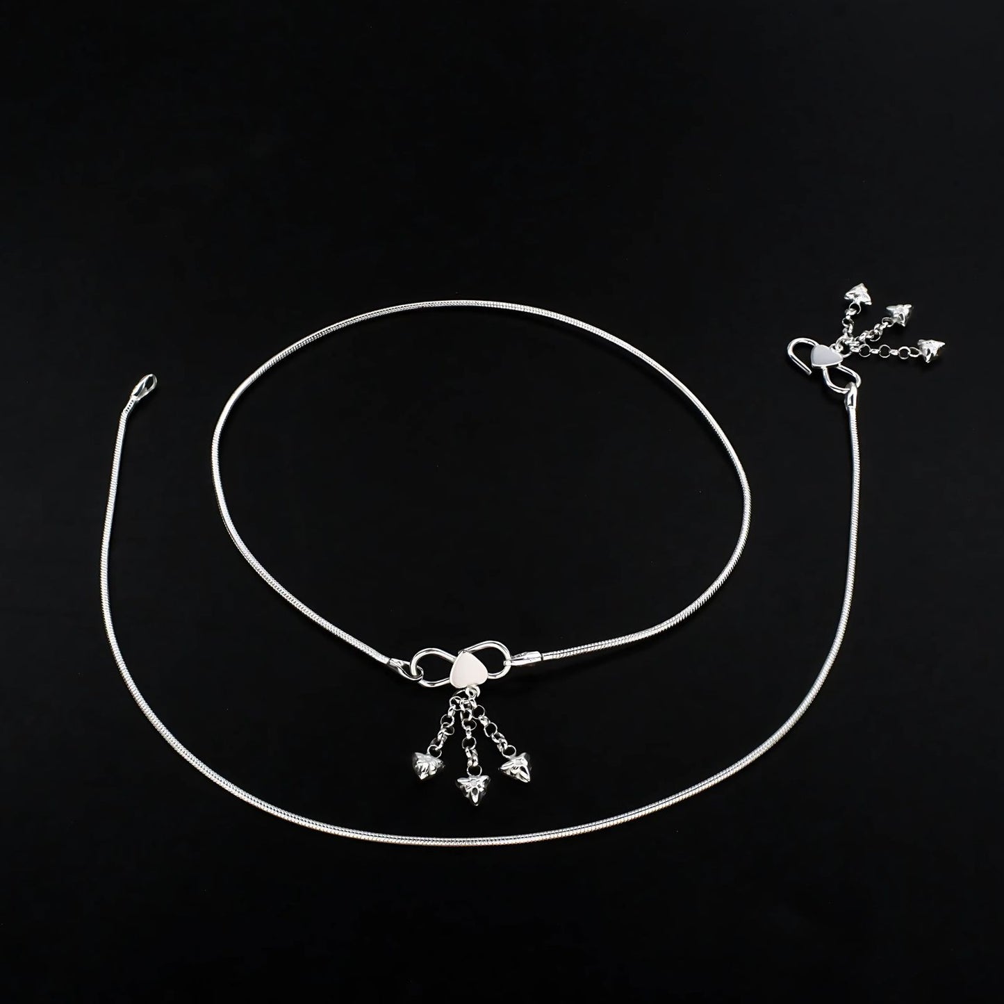 925 Sterling Silver snake Chain Anklet Pair 10.3"