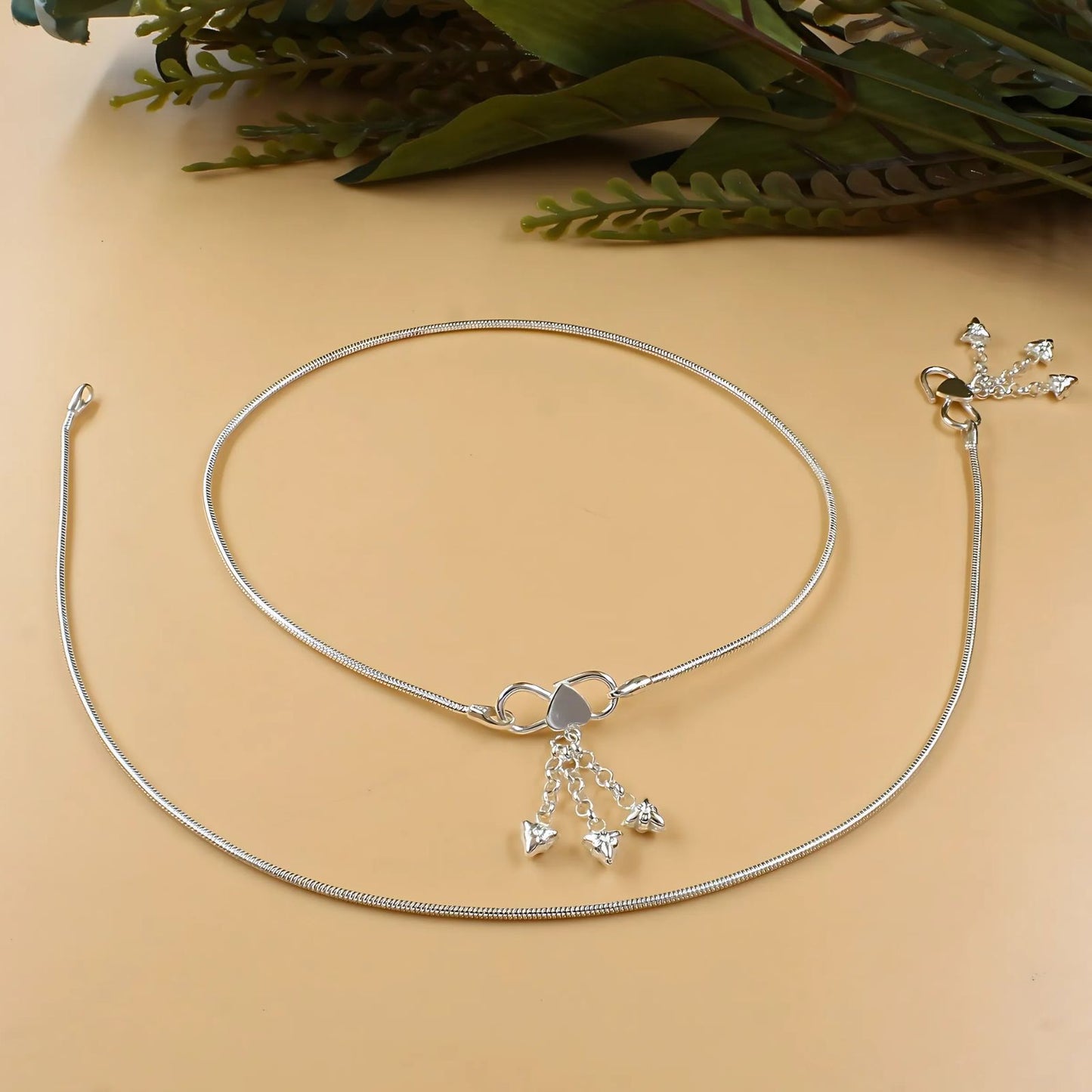 925 Sterling Silver snake Chain Anklet Pair 10.3"