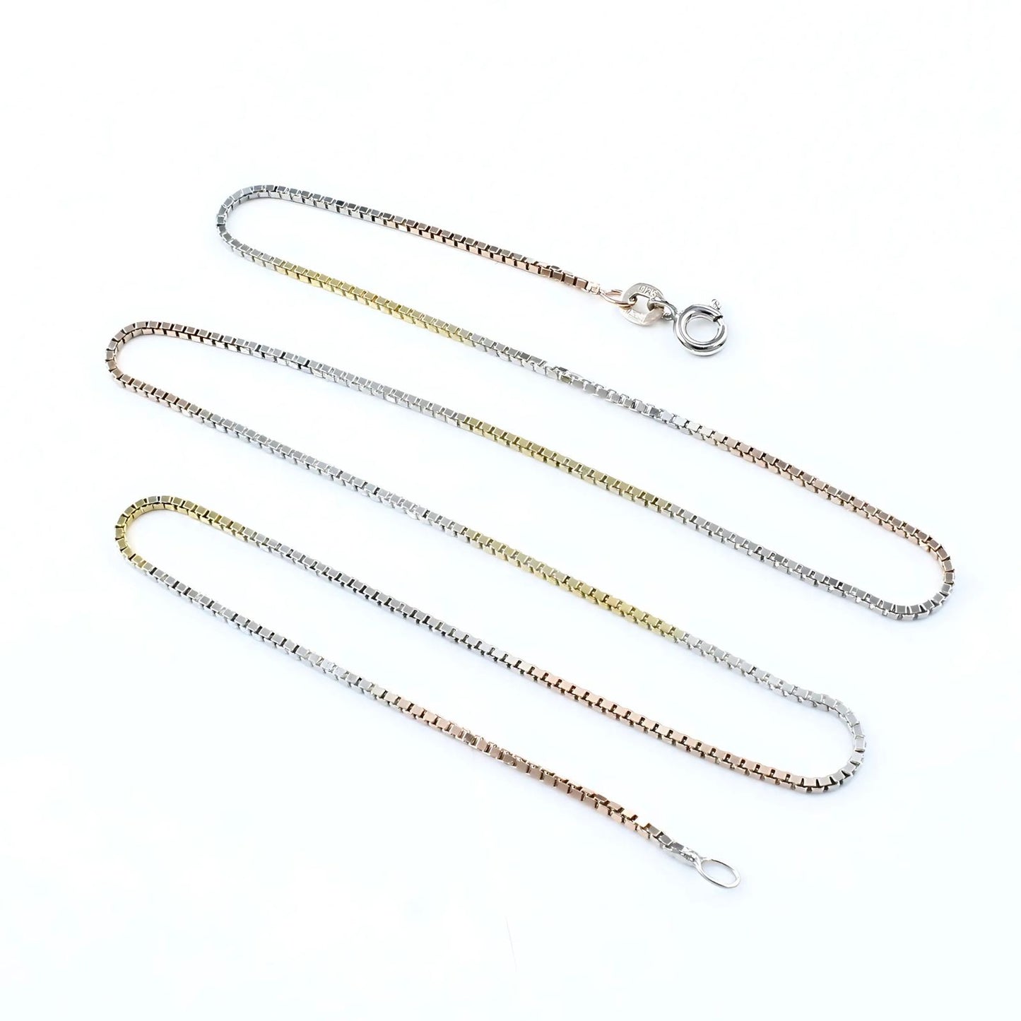 Three Tone 925 Sterling Silver amazing box design Neck Chain 18"