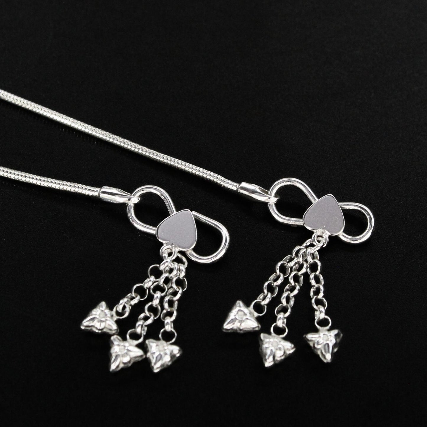 925 Sterling Silver snake Chain Anklet Pair 10.3"
