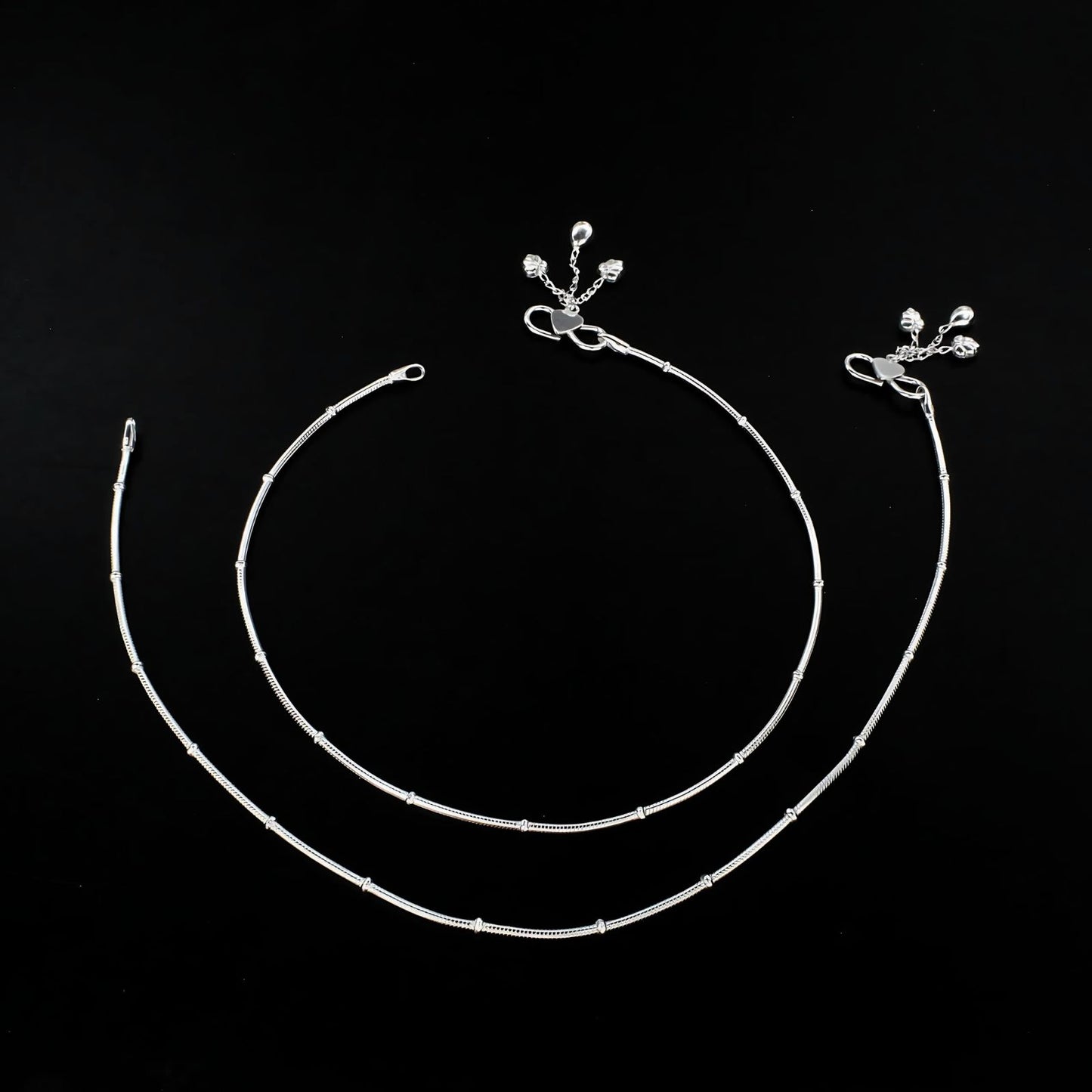 925 Sterling Silver gifting women Chain Anklet Pair 10.3"