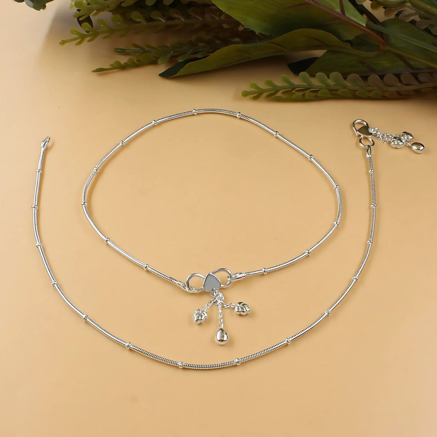 925 Sterling Silver gifting women Chain Anklet Pair 10.3"