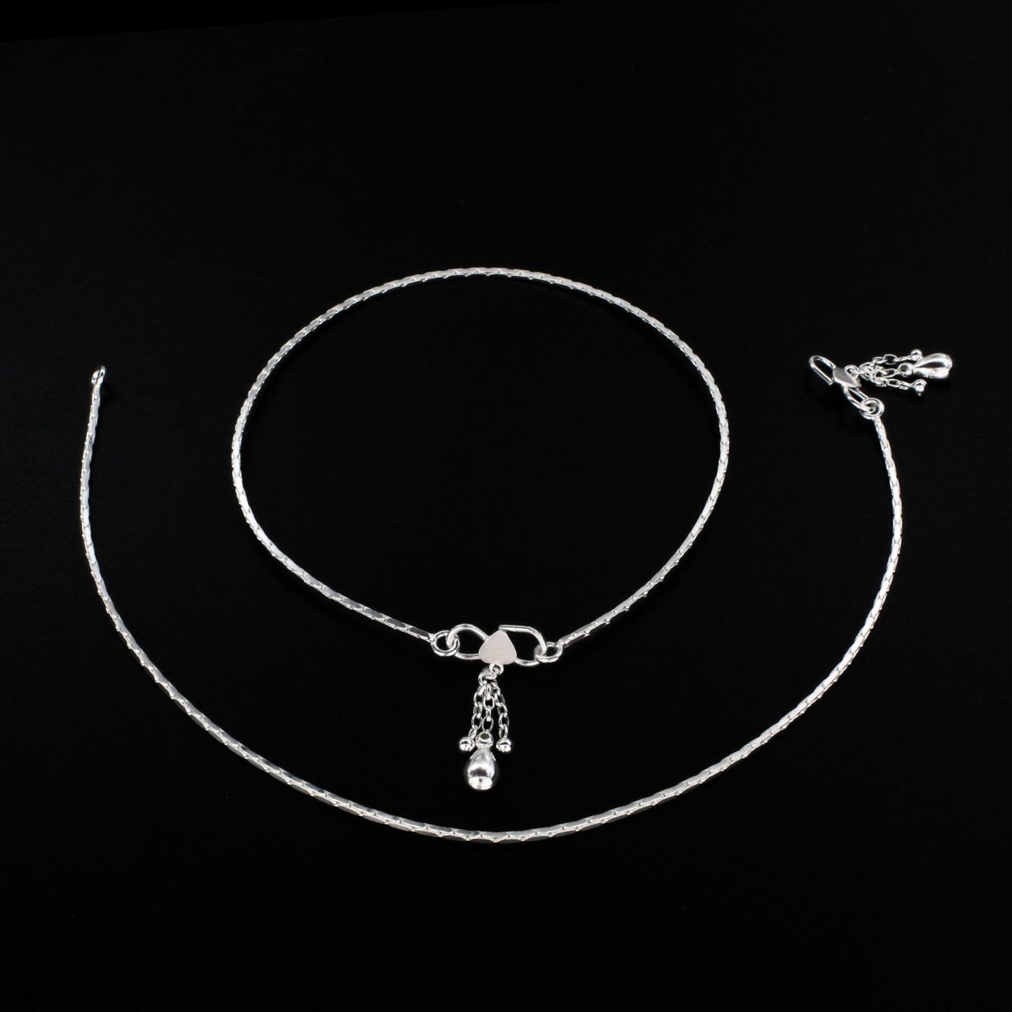 925 Sterling Silver women Chain Anklet Pair 10.3"