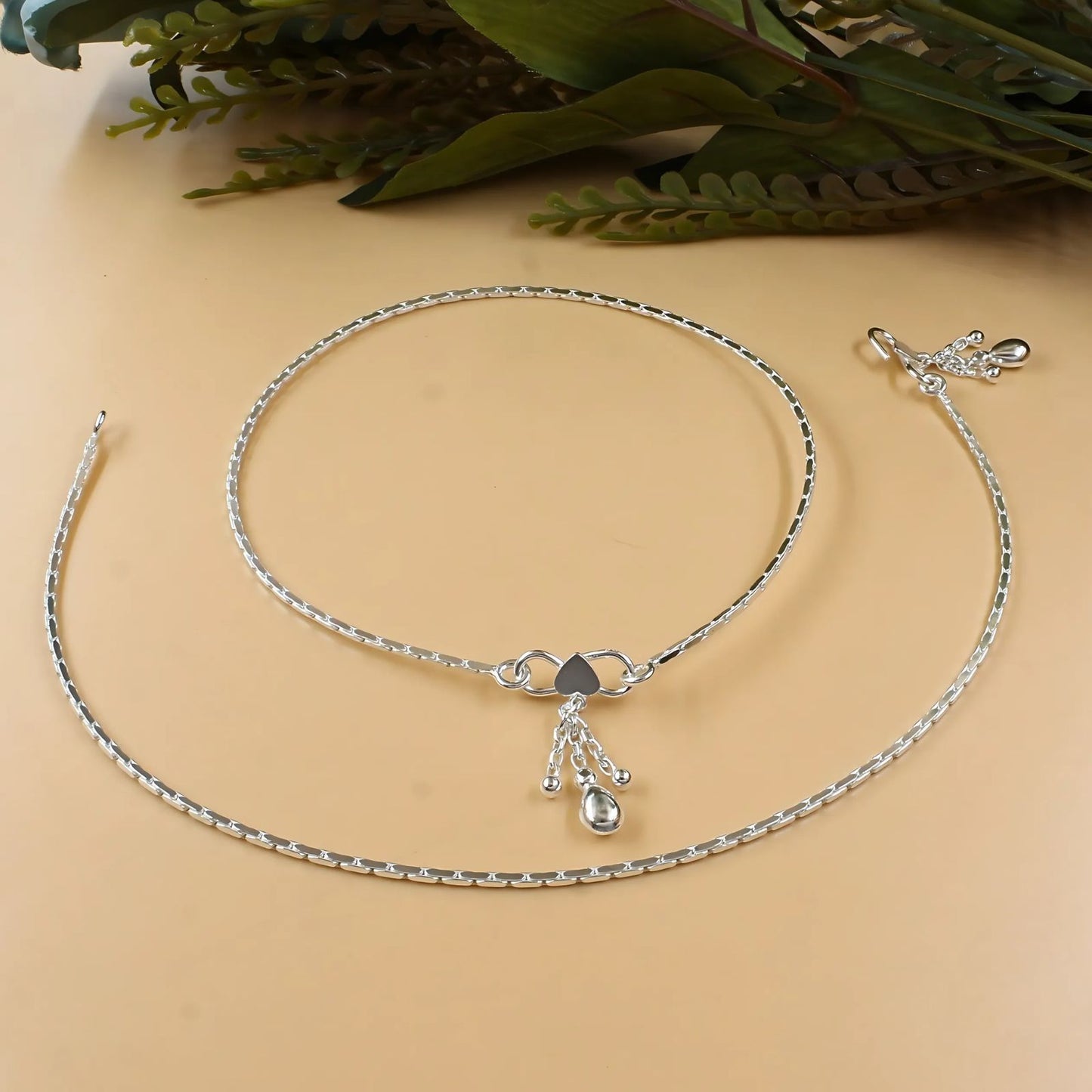 925 Sterling Silver women Chain Anklet Pair 10.3"